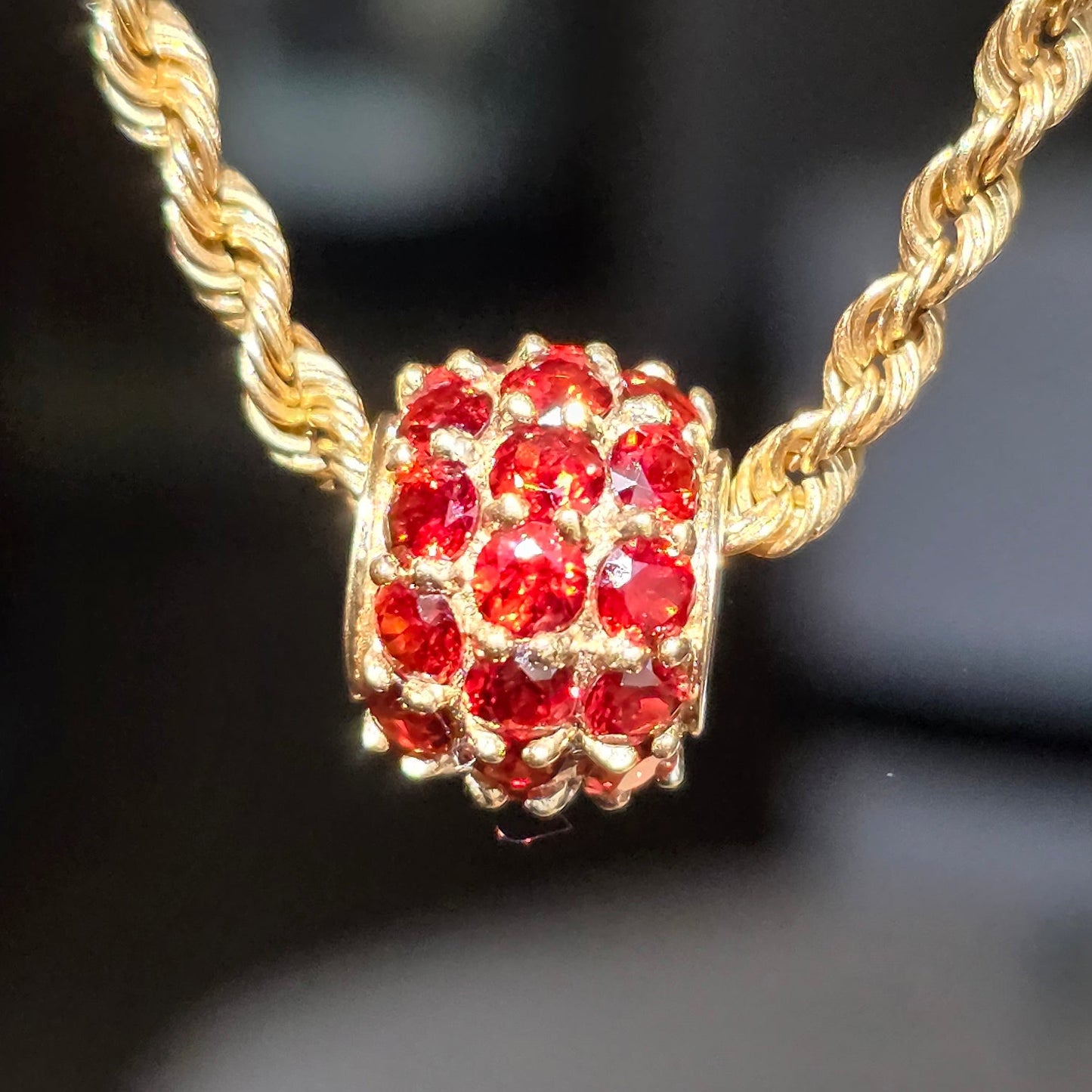 Vintage 10k Gold Garnet Spacer Bead Charm (NO CHAIN)