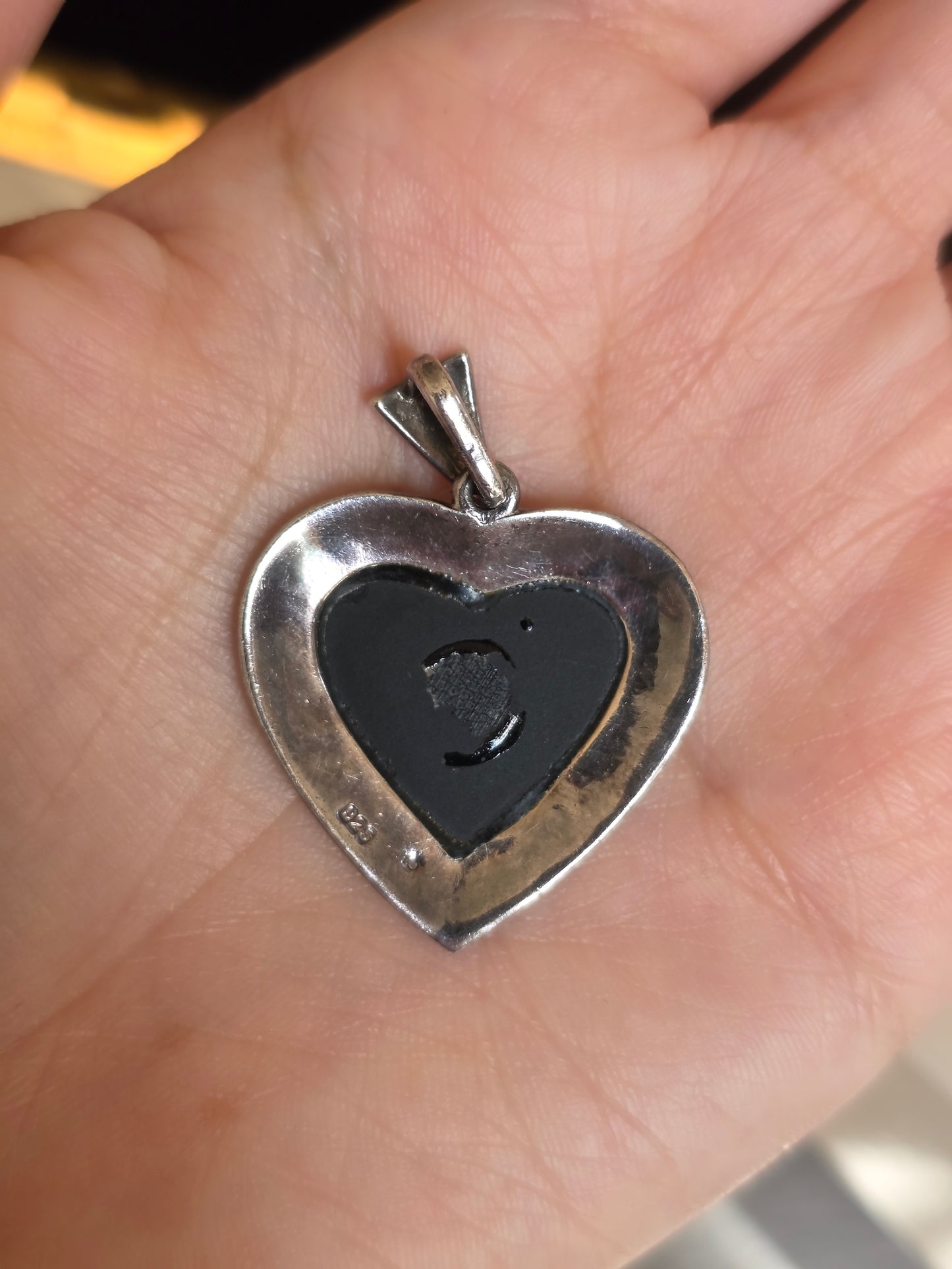 Amazing Sterling Silver Black Onyx Heart & Marcasite Large Pendant (NO CHAIN)