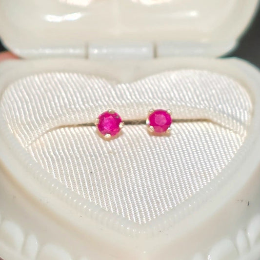 Adorable 14k Gold Dainty 3mm Ruby Stud Earrings July Birthstone