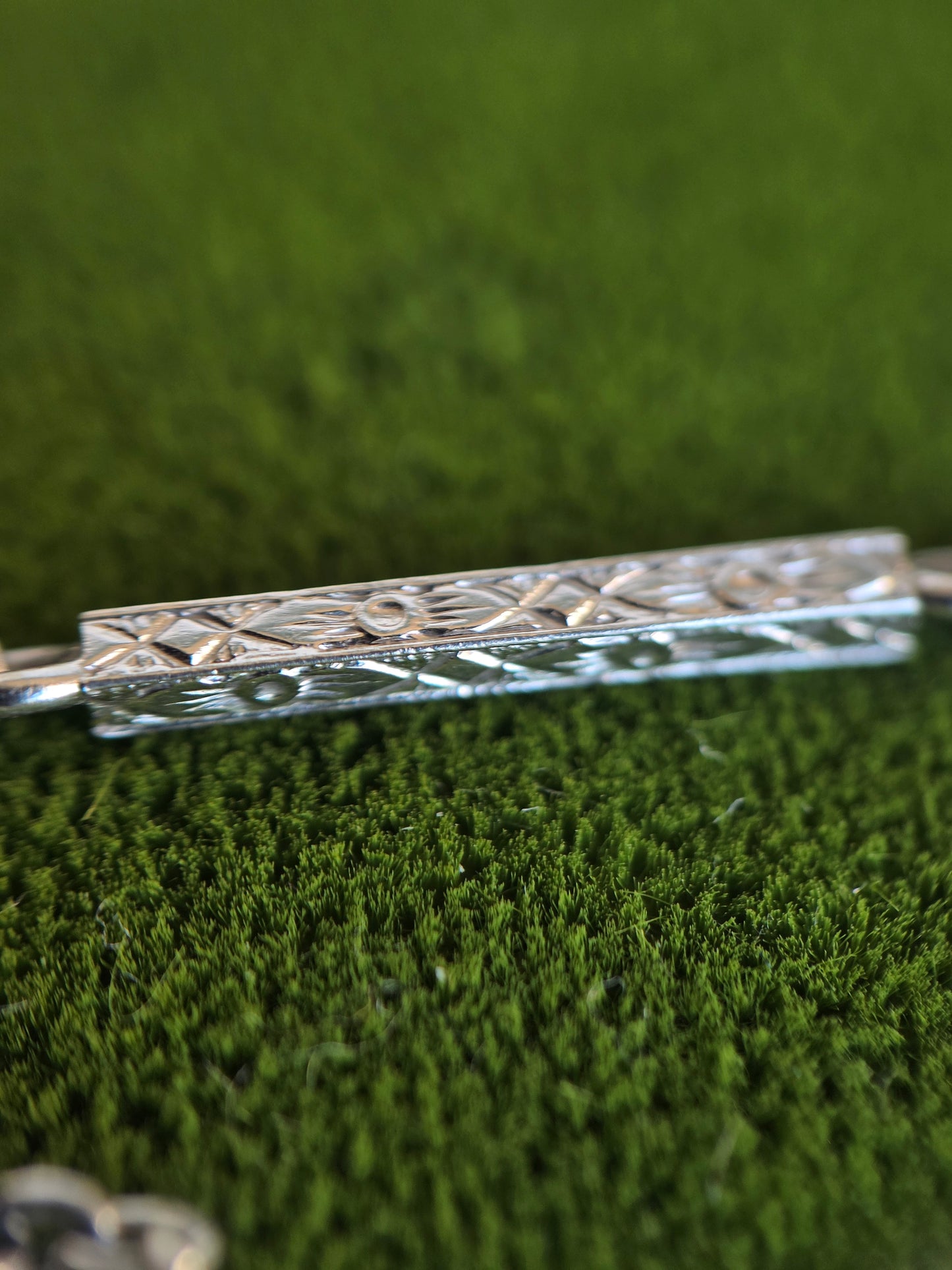 Beautiful Vintage 14k White Gold Floral Carved Bar Link Bracelet 6.9"