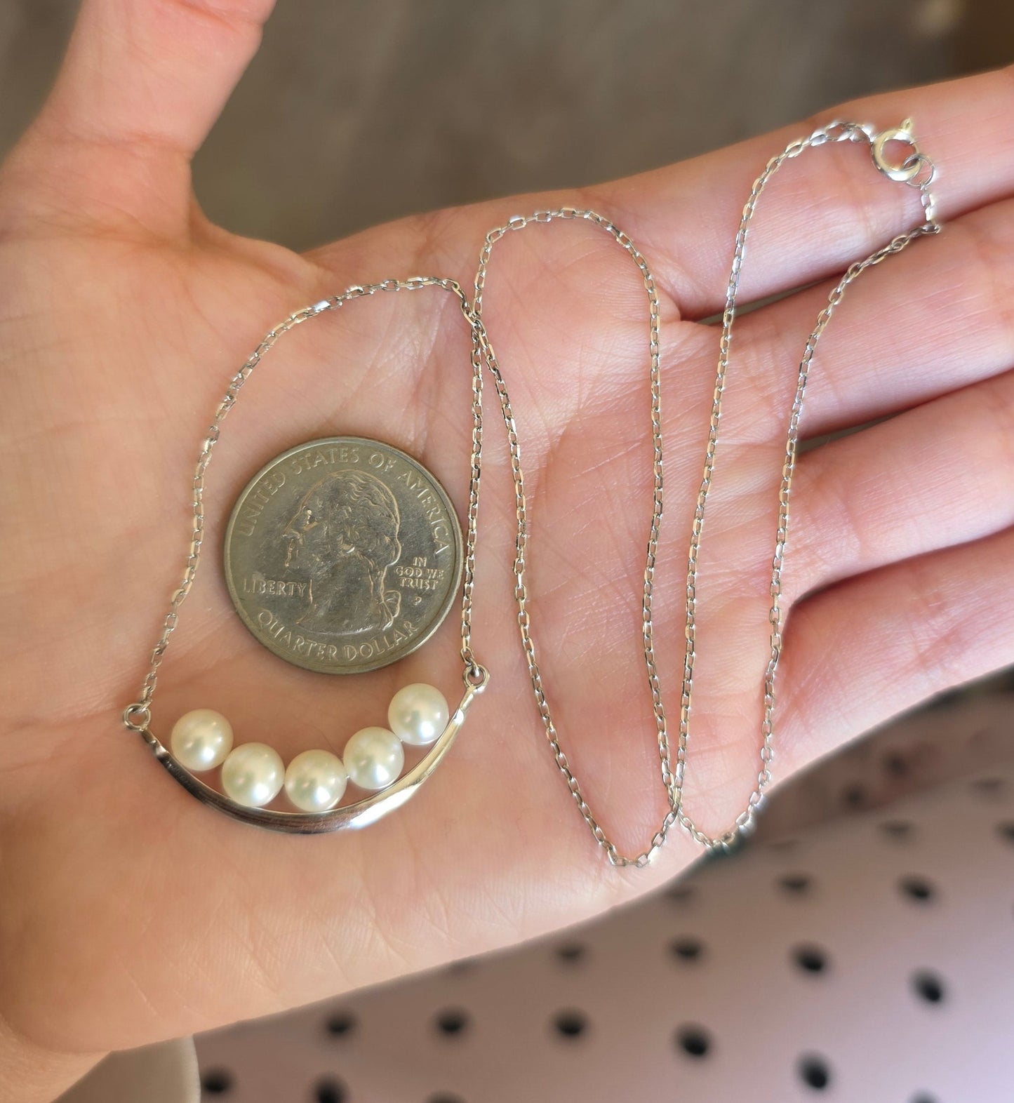 Pretty Sterling Silver Genuine 5 Pearl Necklace 18"