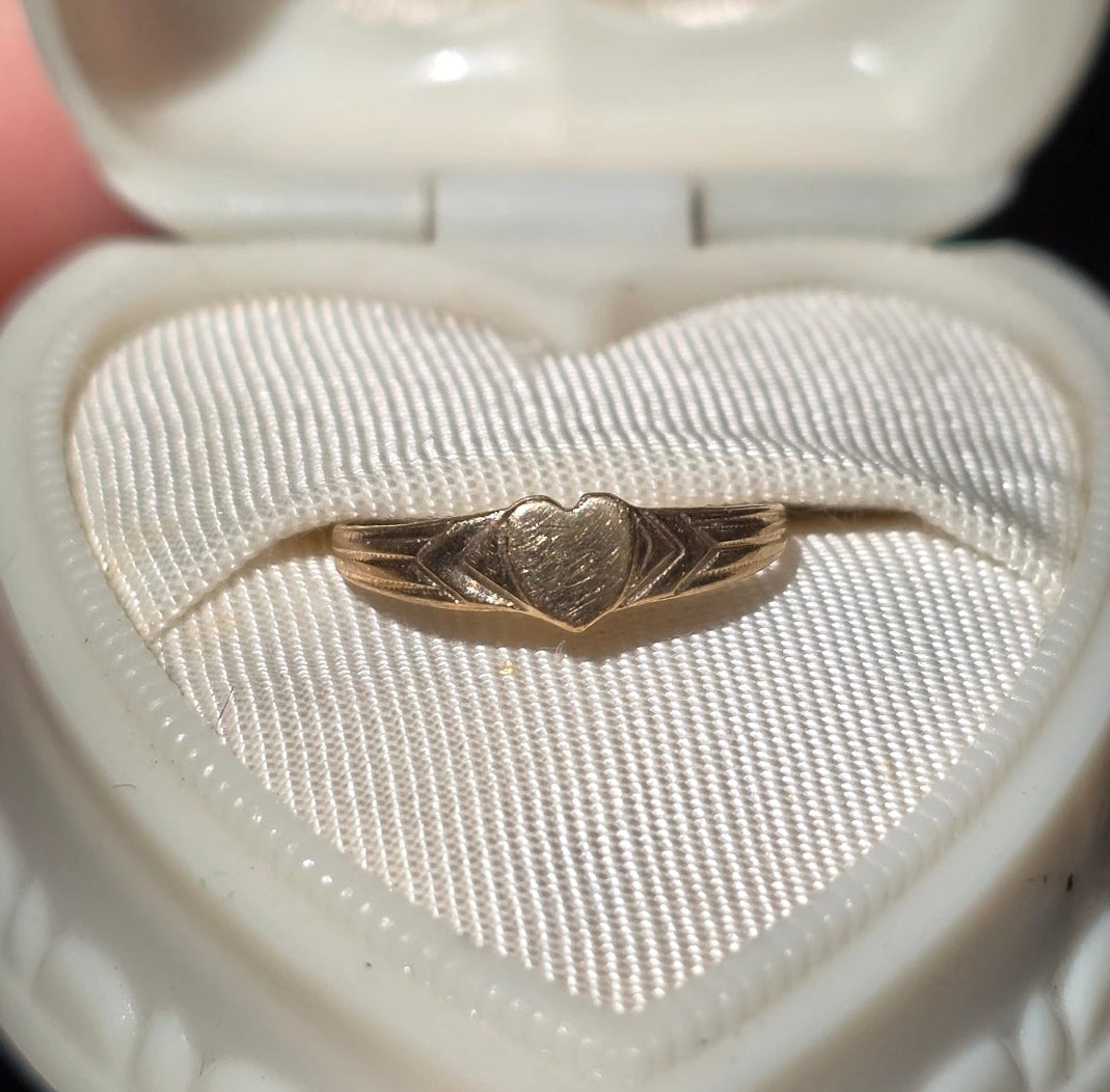 Vintage 10k Gold Blank Heart Signet Baby Ring Mini Size 1