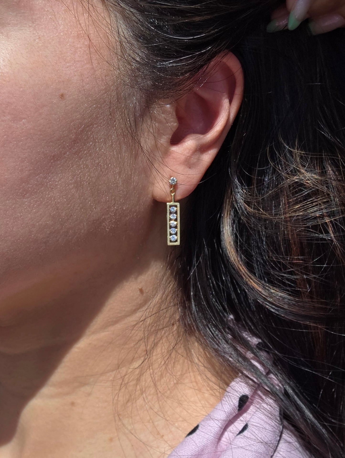 Stunning 14k Gold .56CTW Diamond Bar Link Drop Earrings