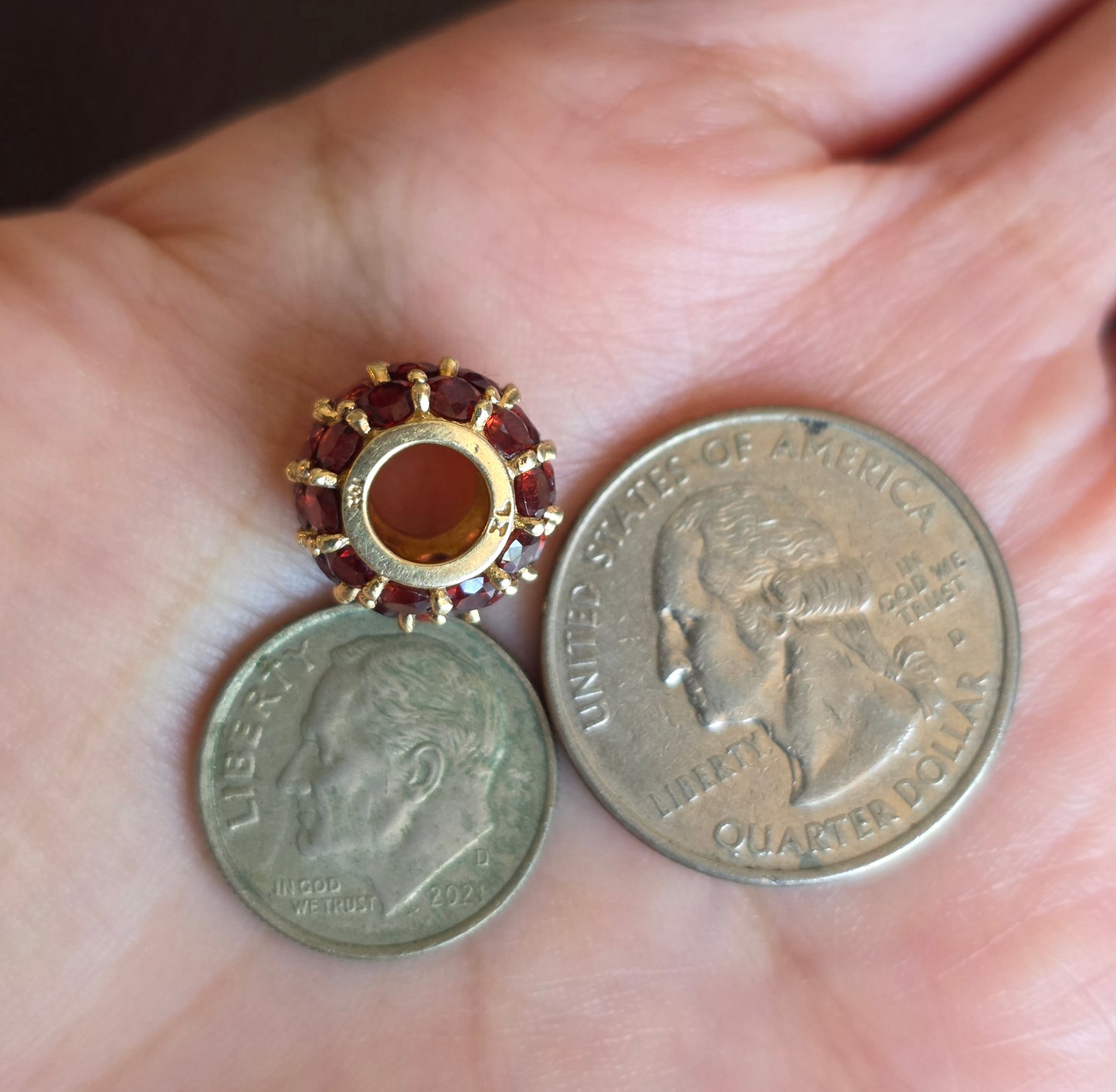 Vintage 10k Gold Garnet Spacer Bead Charm (NO CHAIN)