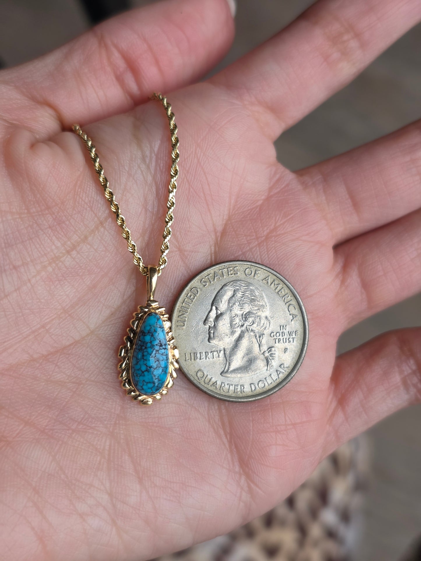 14k Gold Kingman Turquoise Pendant (NO CHAIN)