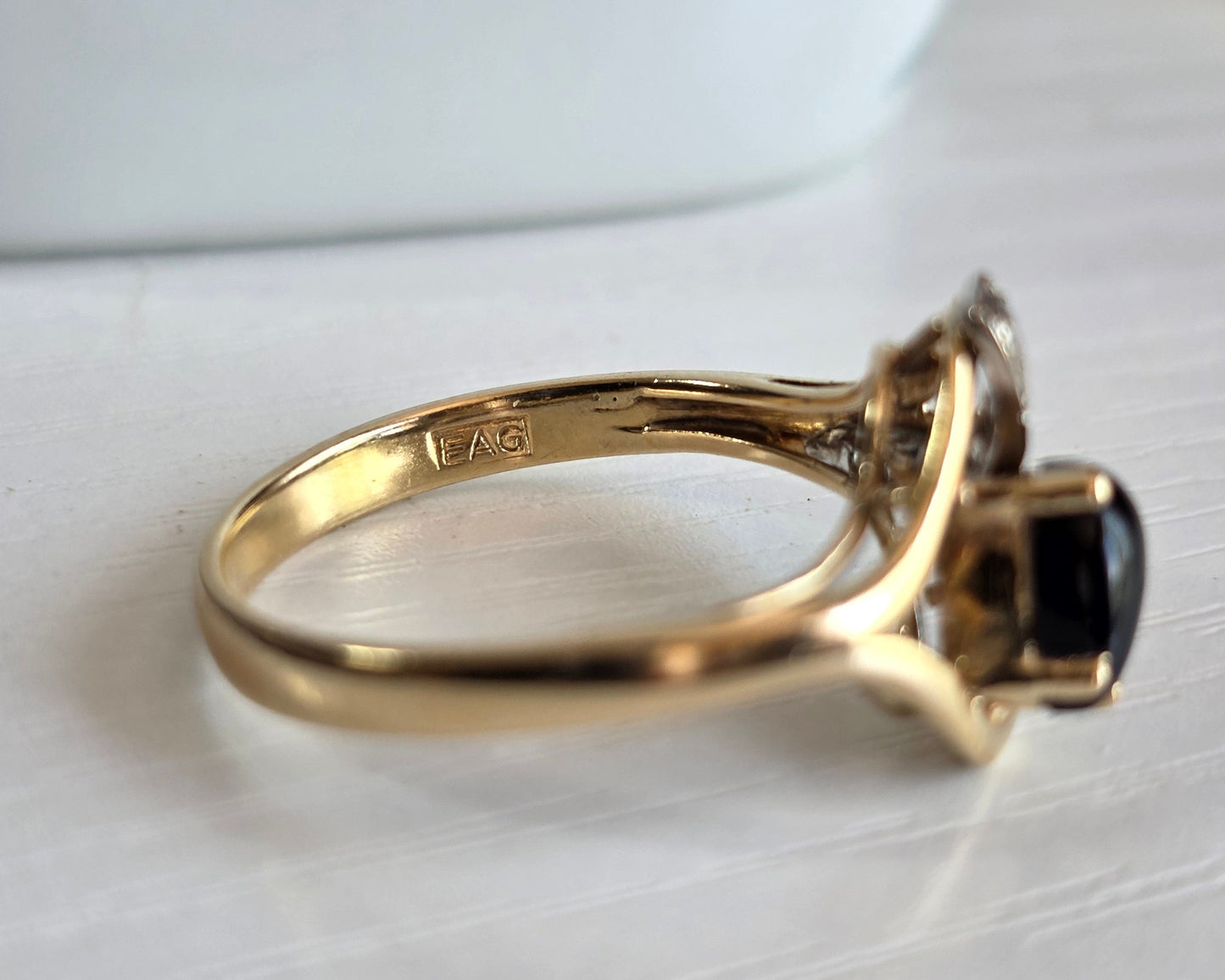 Awesome 14k Gold Black Onyx &  Diamond Modernist Ring Size 6.75