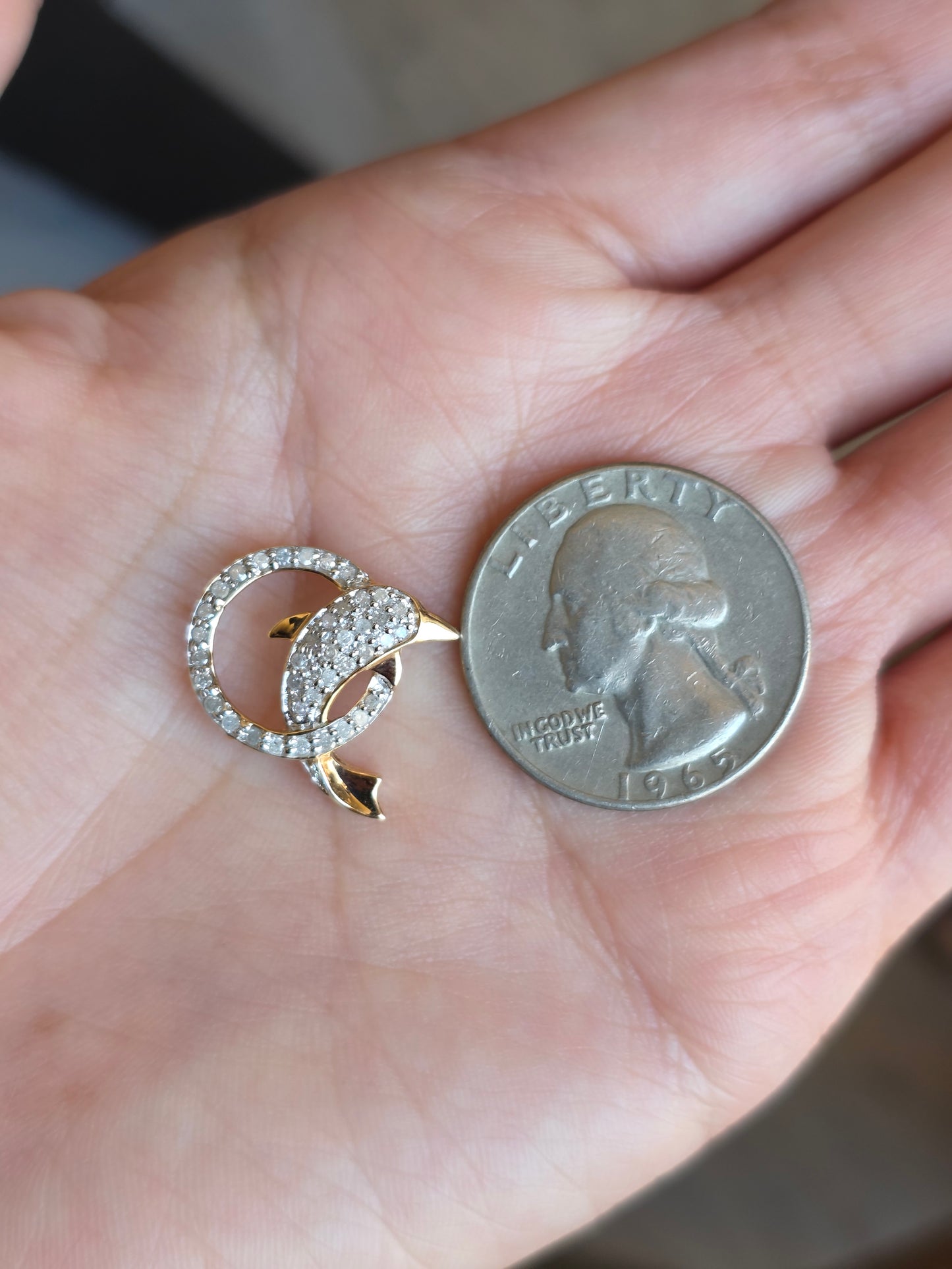 Sparkling 10k Gold Half Carat Natural Diamond Dolphin Round Pendant (NO CHAIN) Miami Dolphins Fan Gifts