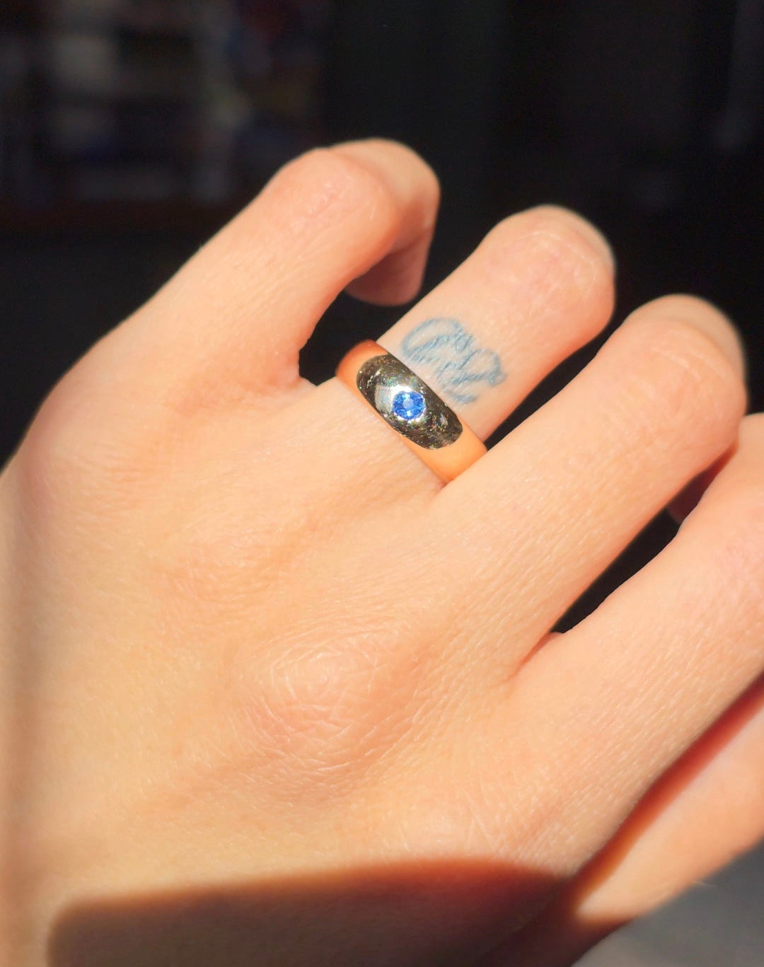 Vintage 14k Gold Flush Set Sapphire Ring Size 4.5