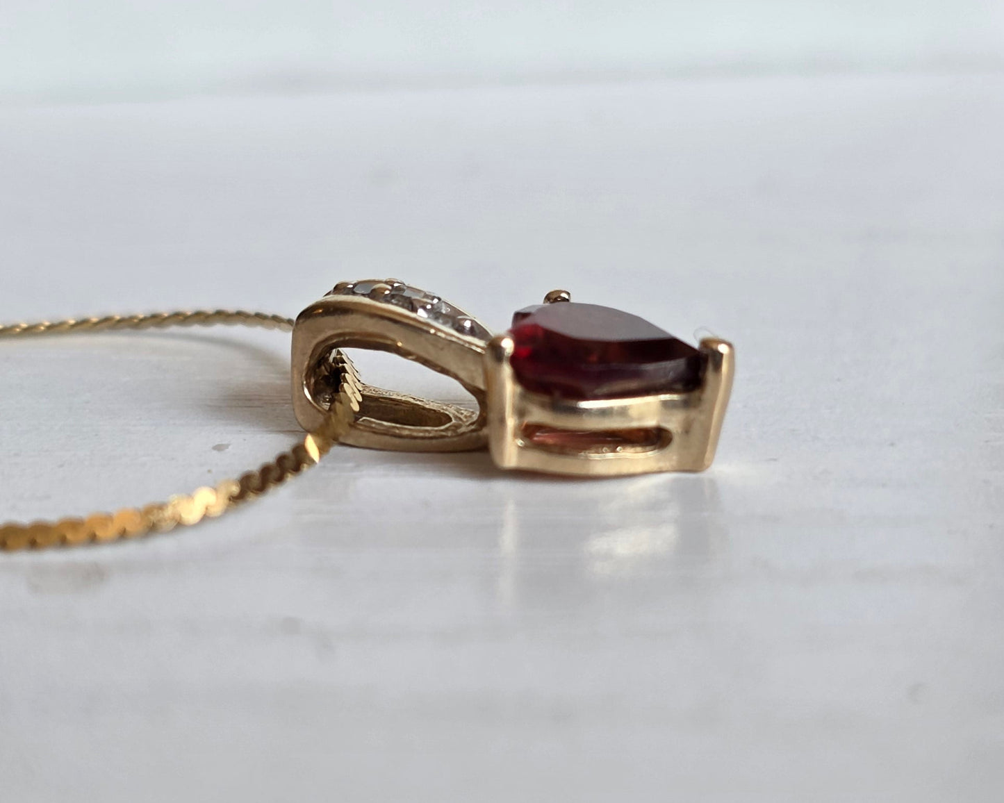 Precious 10k Gold Heart Garnet and Diamond Accent Pendant (NO CHAIN)