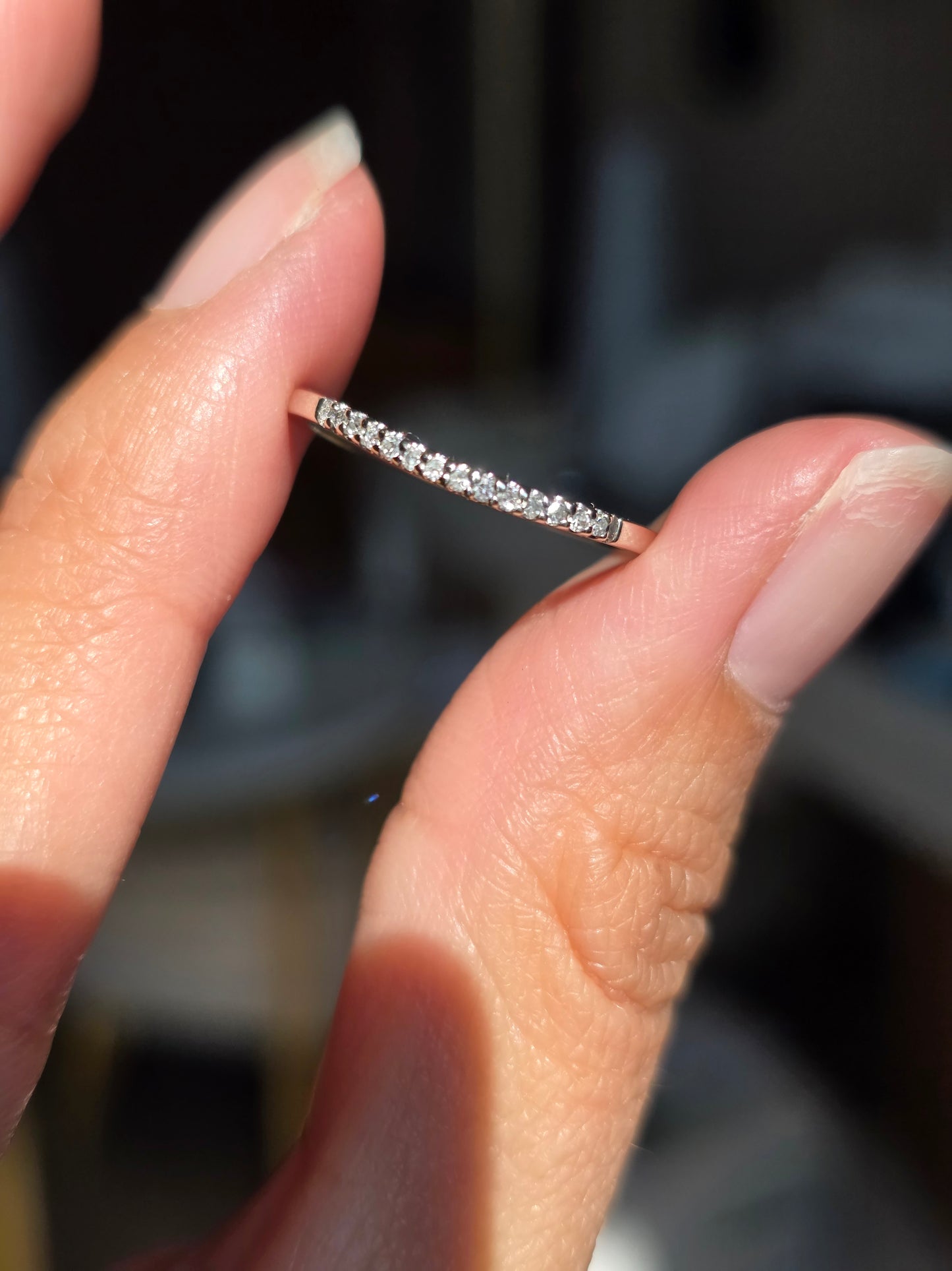 10k Gold Diamond Curved Skinny Stacker Band Ring Size 7