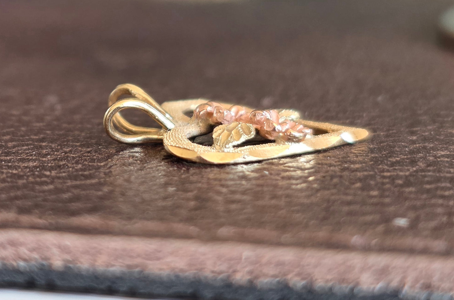 Pretty 10k 2Toned Gold Flowers Heart Pendant (NO CHAIN)