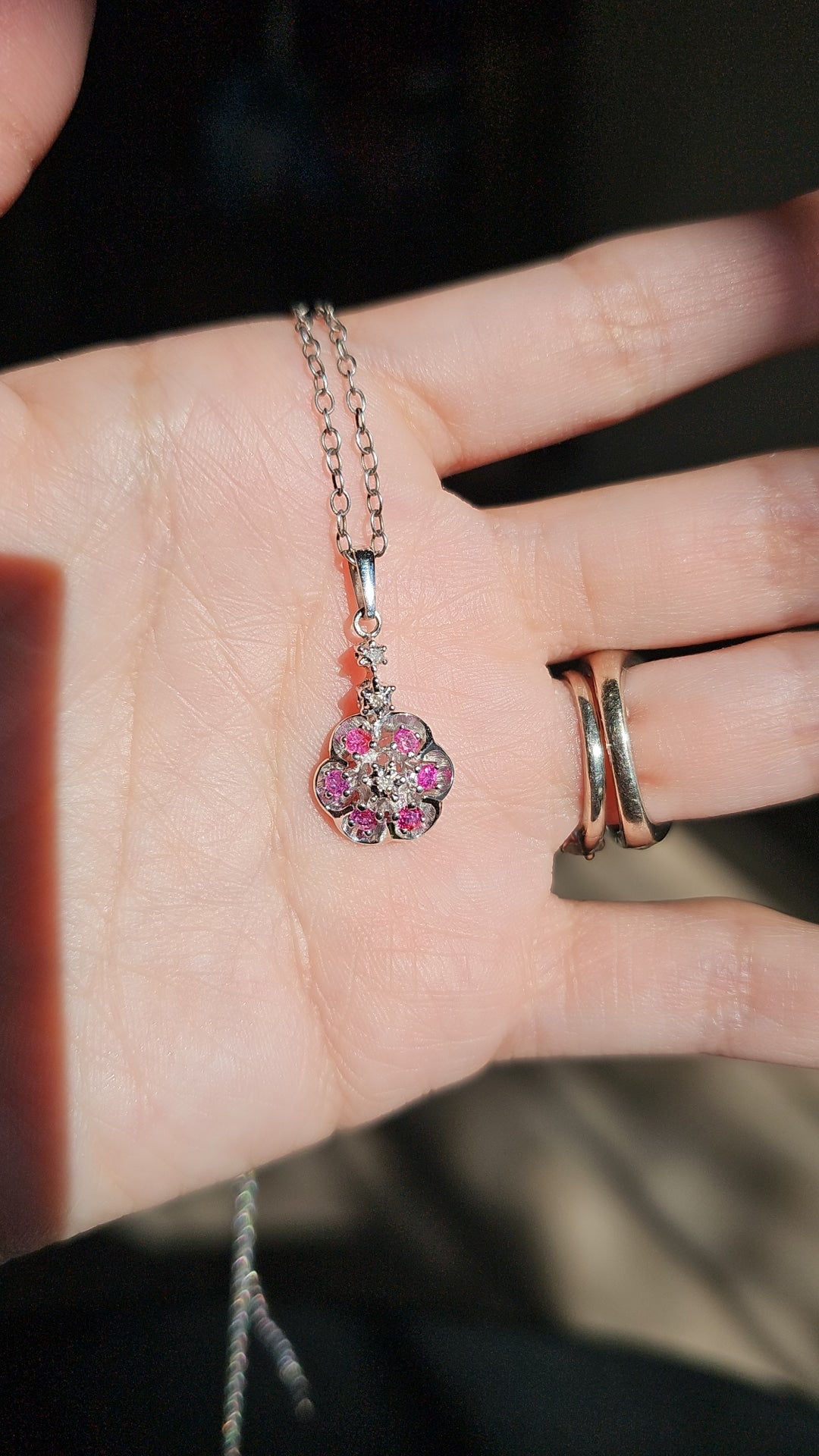 Beautiful Vintage White Gold Pink Sapphire & Diamond Flower Pendant (NO CHAIN)