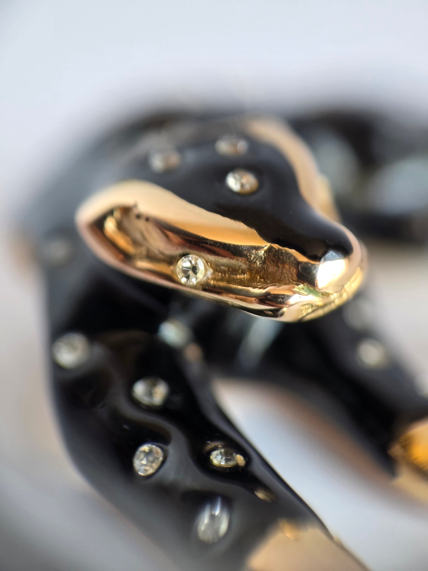 Amazing Black Enamel 14k Gold + White Sapphire /Topaz Panther Slide Pendant (NO CHAIN)