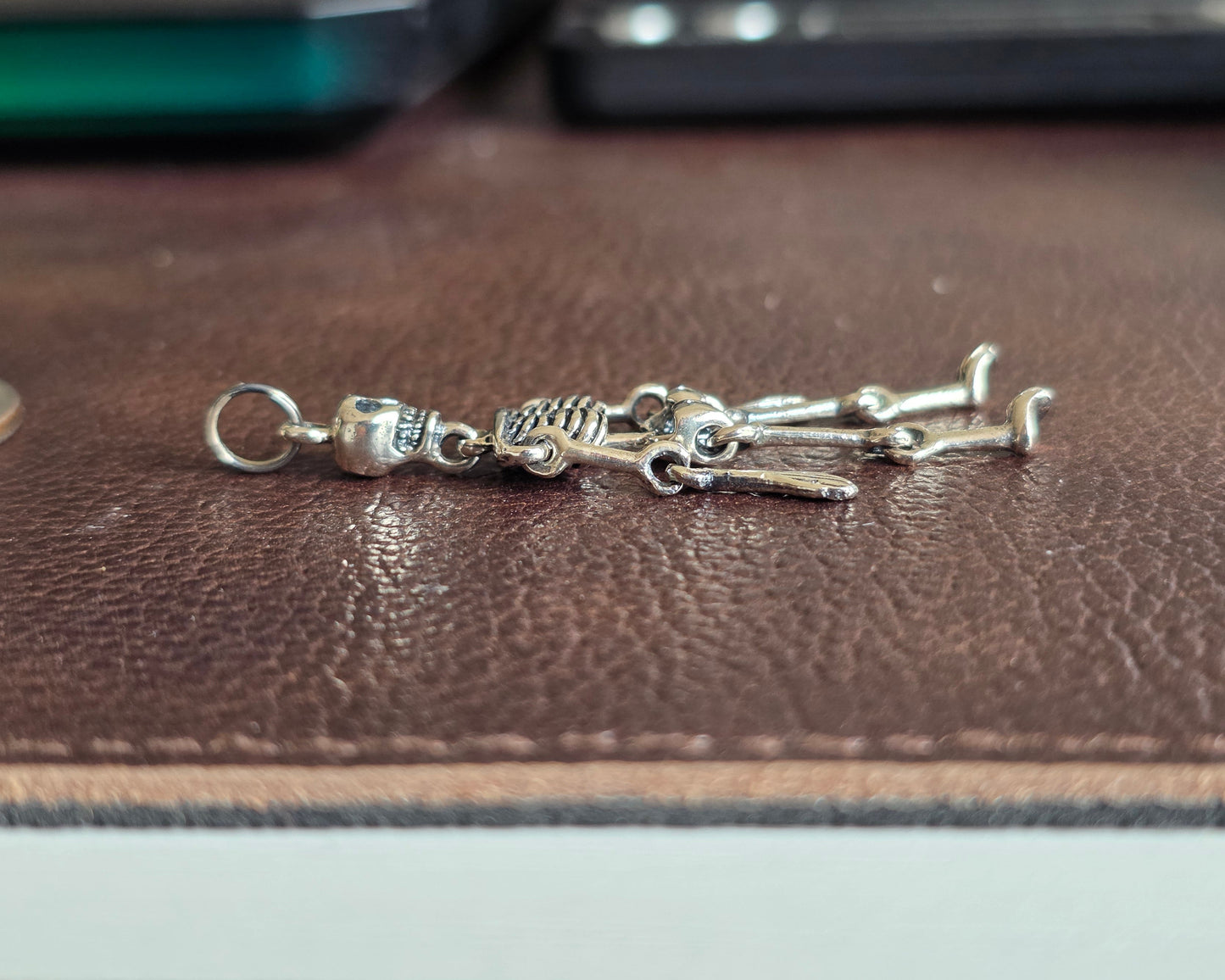 Awesome Solid Sterling Silver Spooky Articulated Skeleton Halloween Charm 2.1" (NO CHAIN)