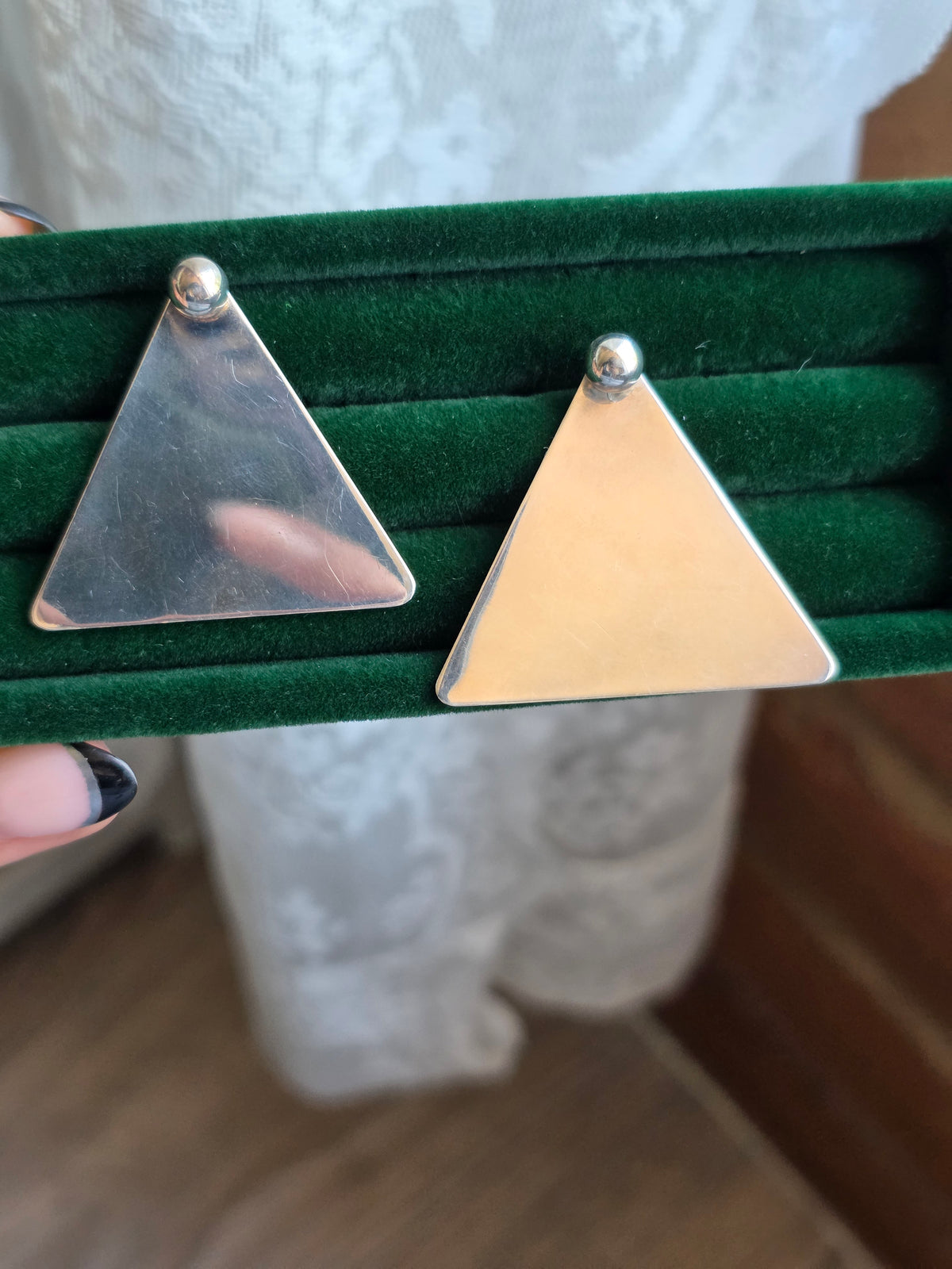 Bold Sterling Silver Large Triangle Stud Statement Earrings