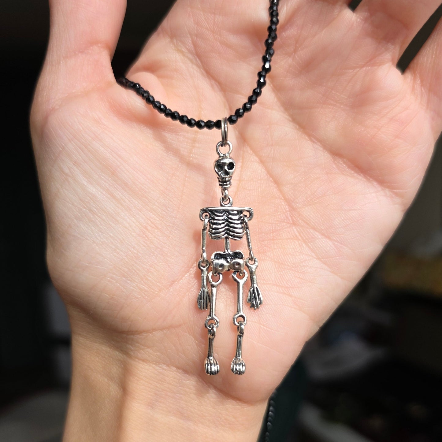 Awesome Solid Sterling Silver Spooky Articulated Skeleton Halloween Charm 2.1" (NO CHAIN)