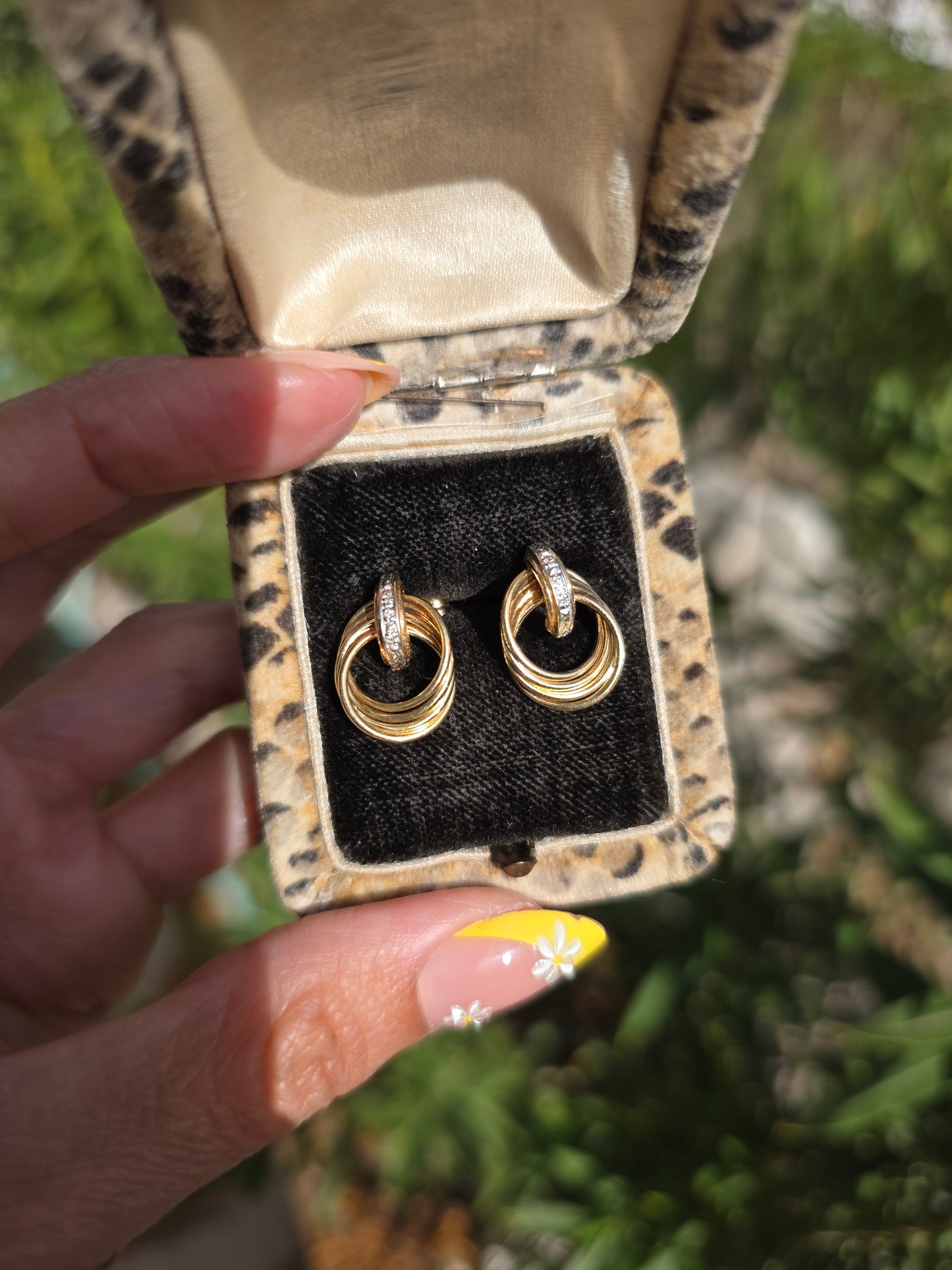 14k Gold Ring Diamond Accented Door Knocker Style Post Earrings