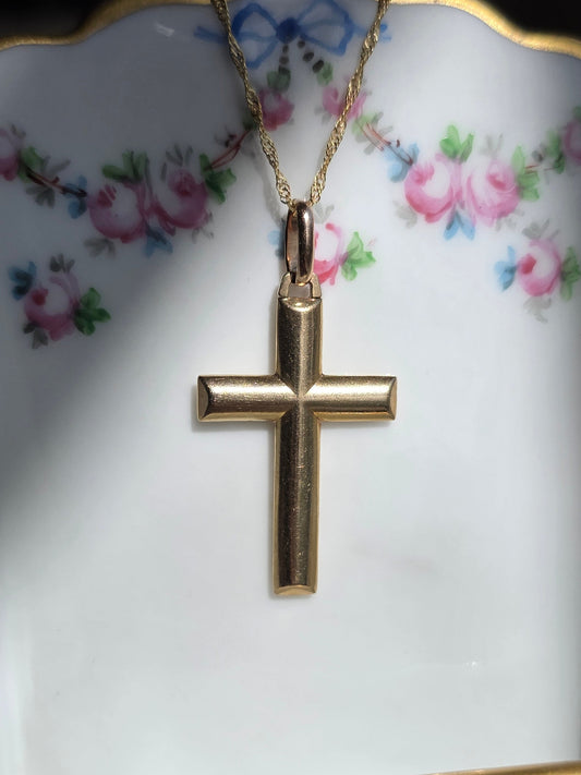 Vintage UNOAERRE 9k Gold Hollow Style Cross Pendant (NO CHAIN)