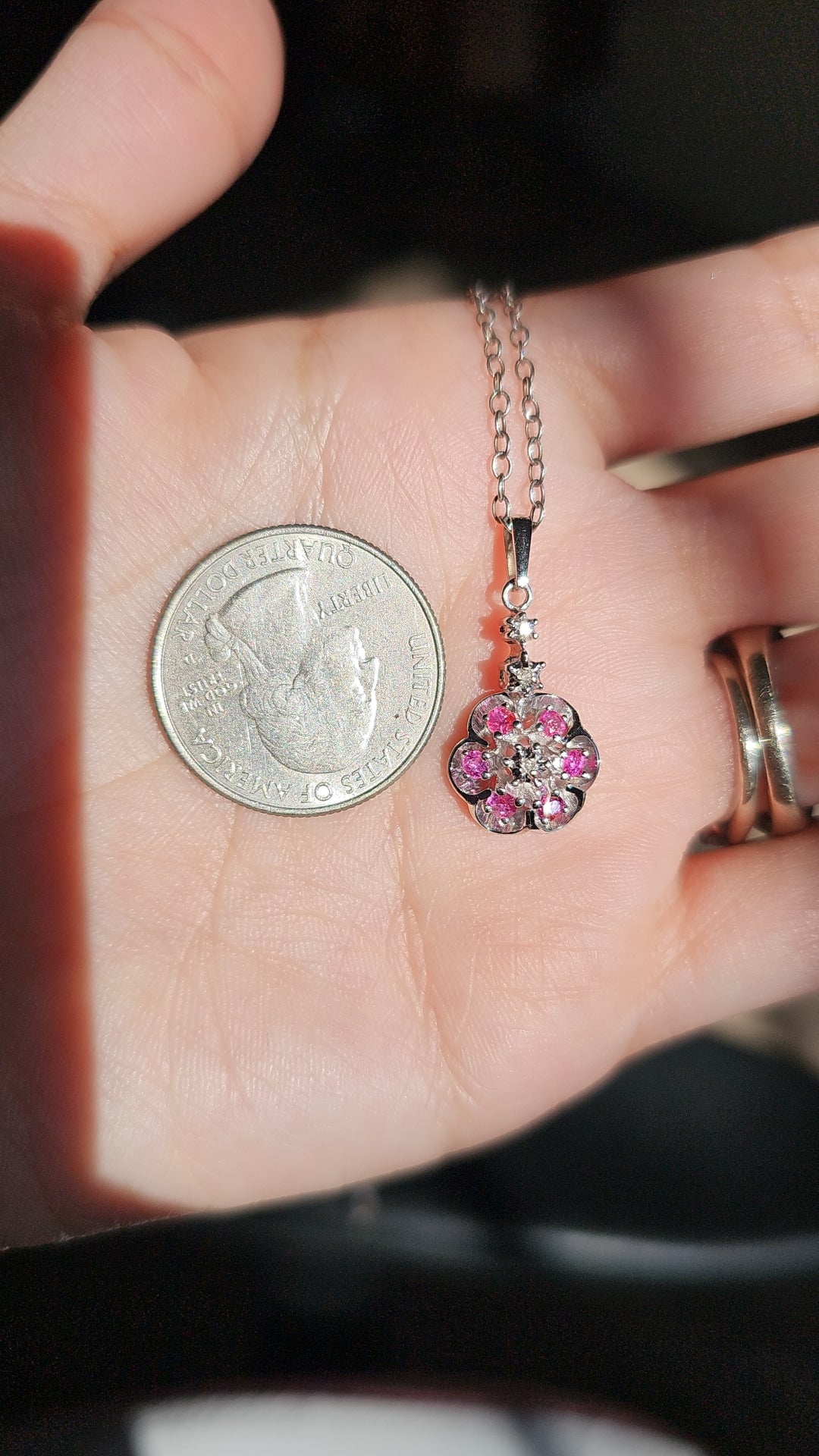 Beautiful Vintage White Gold Pink Sapphire & Diamond Flower Pendant (NO CHAIN)