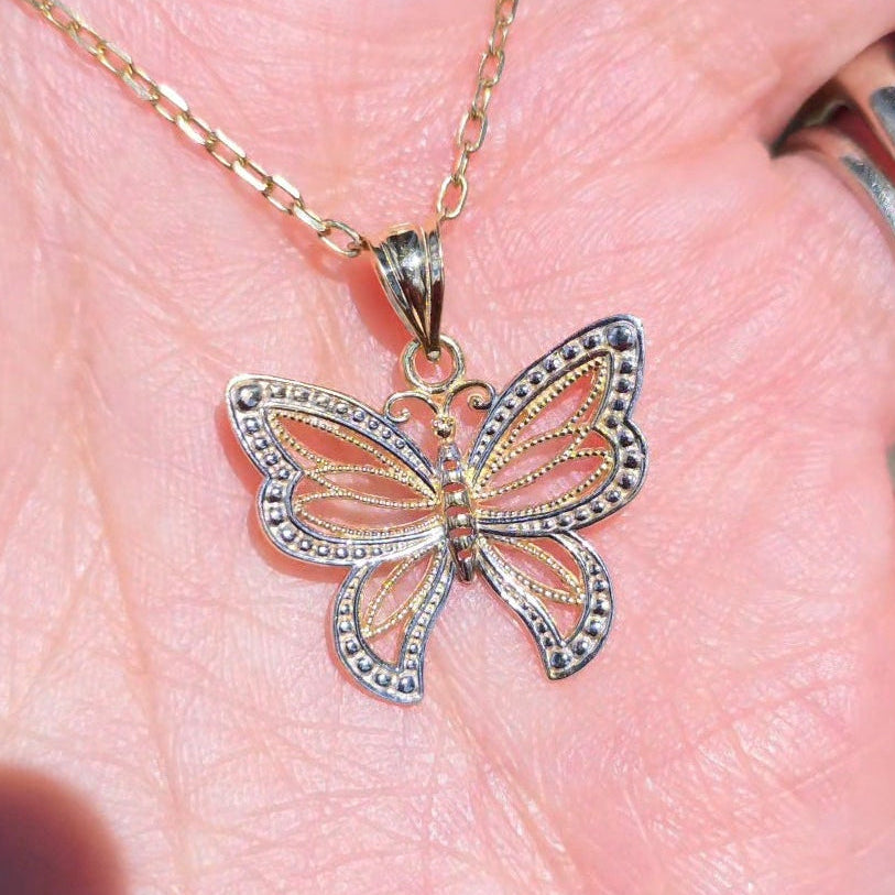 #3- 14k Gold Pretty Two Toned Butterfly Pendant (NO CHAIN)