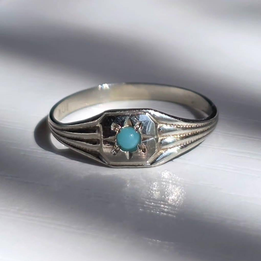 Vintage 10k White Gold Turquoise Baby Ring Less than a Size 1 / Midi / Charm (NO CHAIN)