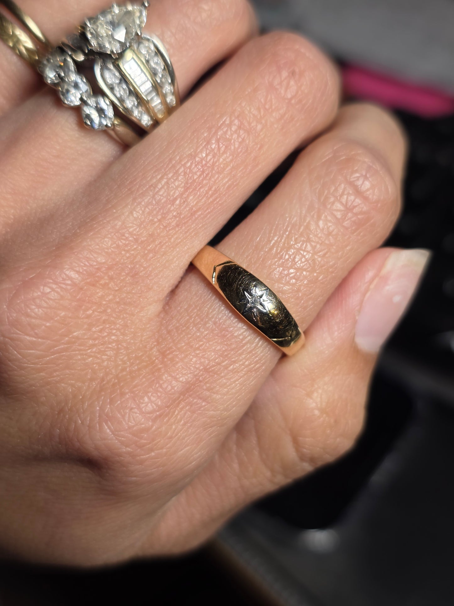 Lovely Vintage 14k Gold Starset Diamond Starburst Gold Band Size 6.5