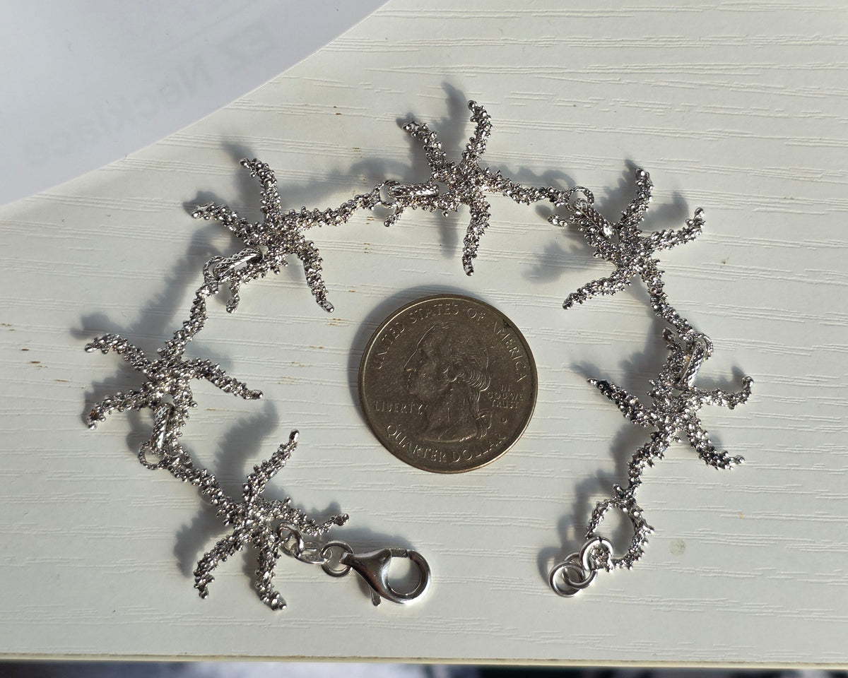 Gorgeous Italian Sterling Silver Solid Textured Starfish Link Bracelet 7"