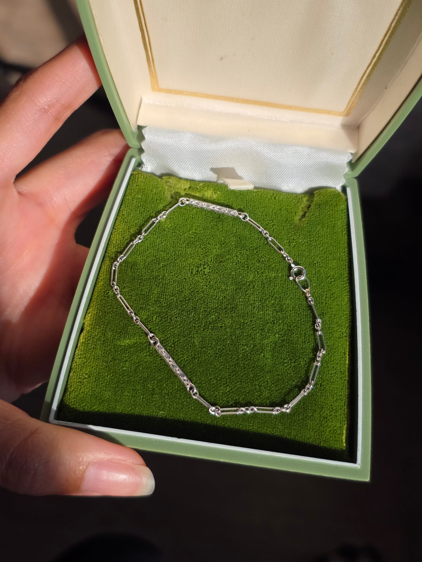 Beautiful Vintage 14k White Gold Floral Carved Bar Link Bracelet 6.9"