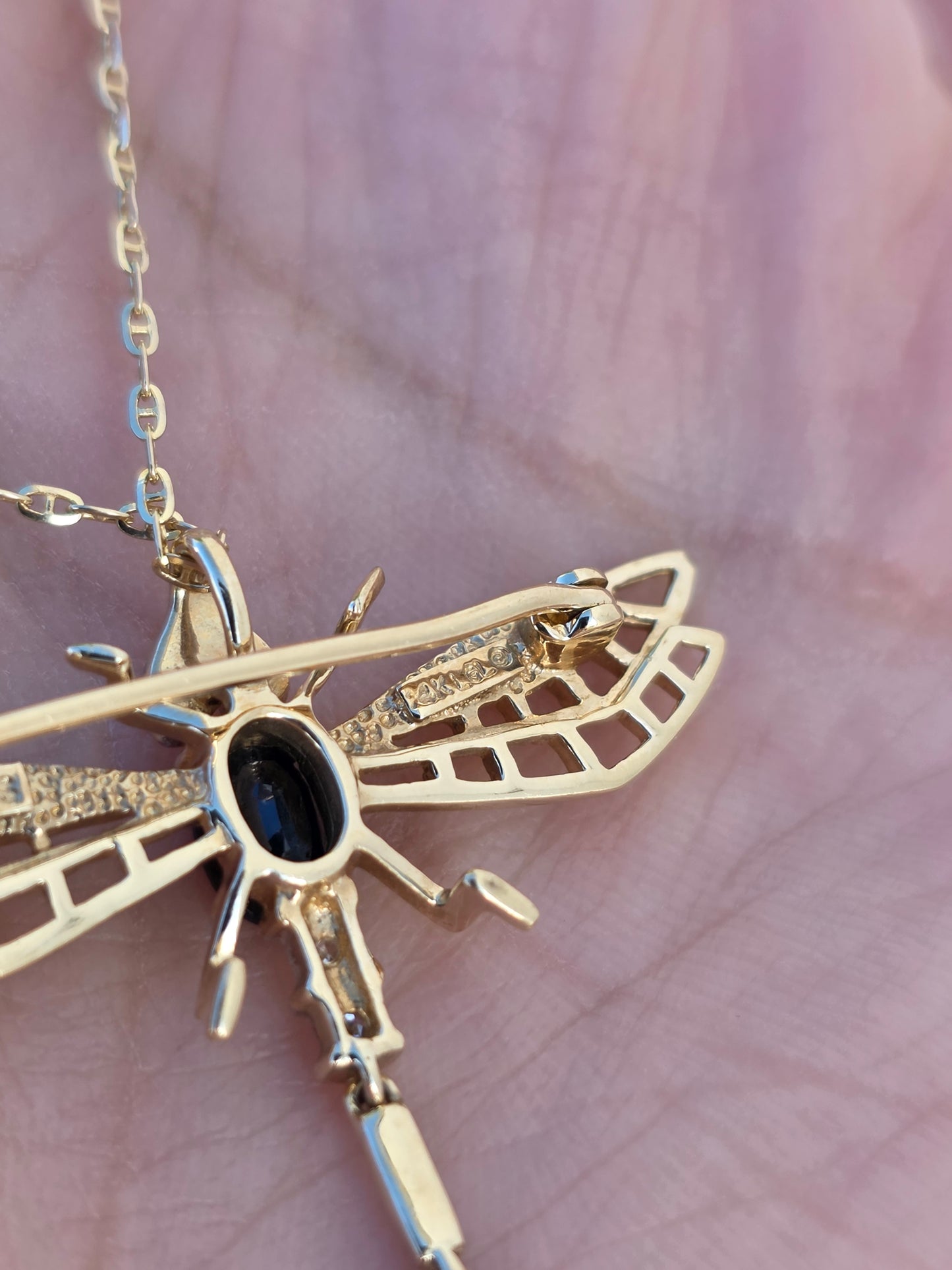 Adorable 14k Gold Sapphire and Diamond Two Toned Articulated Dragonfly Brooch/ Pendant (NO CHAIN)