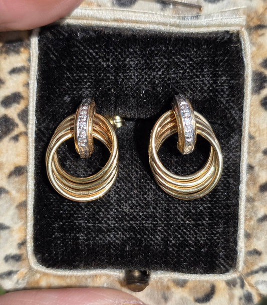 14k Gold Ring Diamond Accented Door Knocker Style Post Earrings