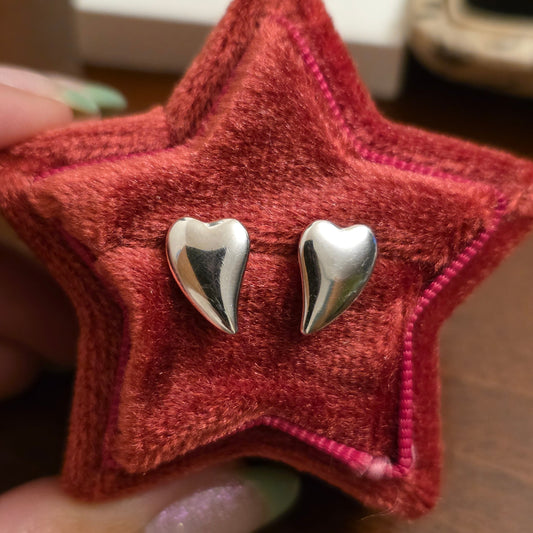 Modernist Solid Sterling Silver Elongated Polished Heart Studs Earrings