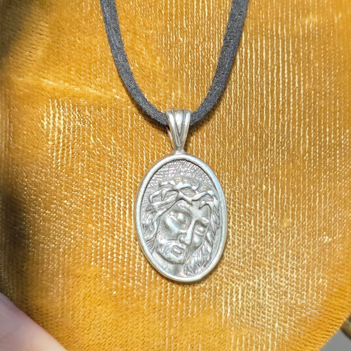 Solid Sterling Silver Oval Jesus Head Medallion Pendant (NO CHAIN)