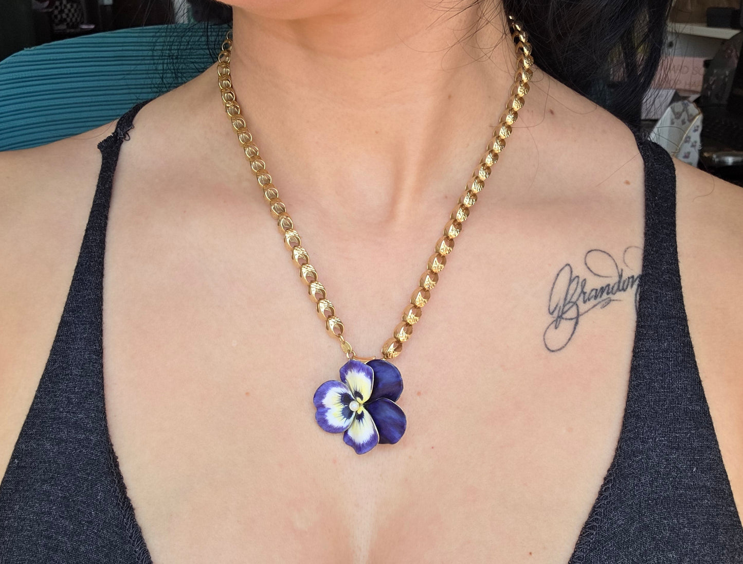 Stunning 14k Gold Vintage Tulip Link Textured Open Box Chain Necklace 18"