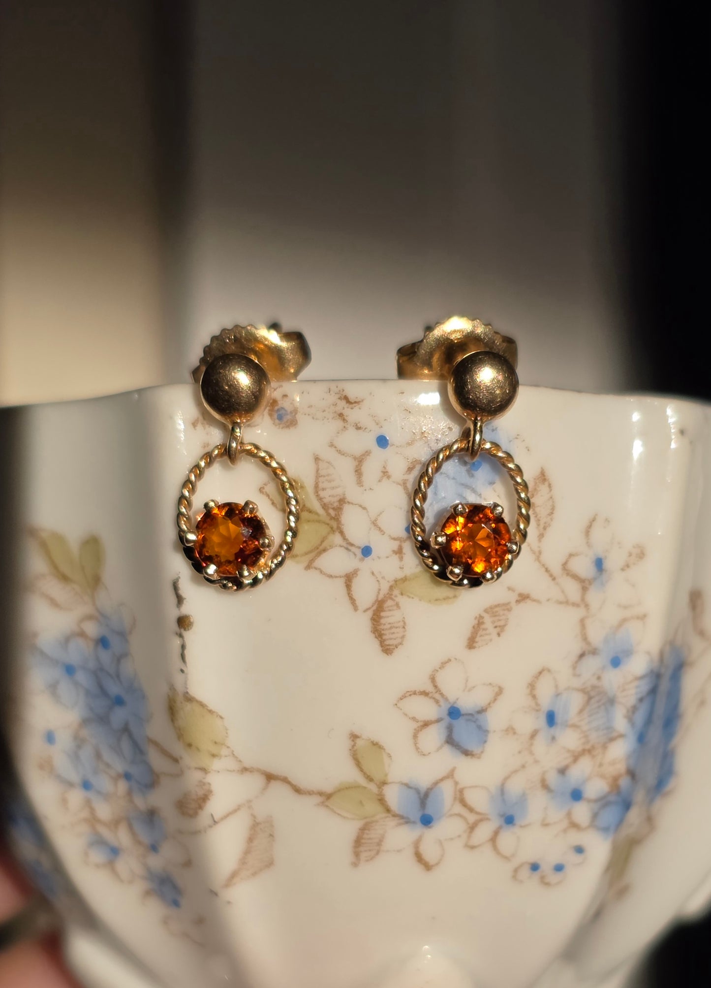 Beautiful 14k Gold Citrine Dainty Dangle Earrings November Birthstone