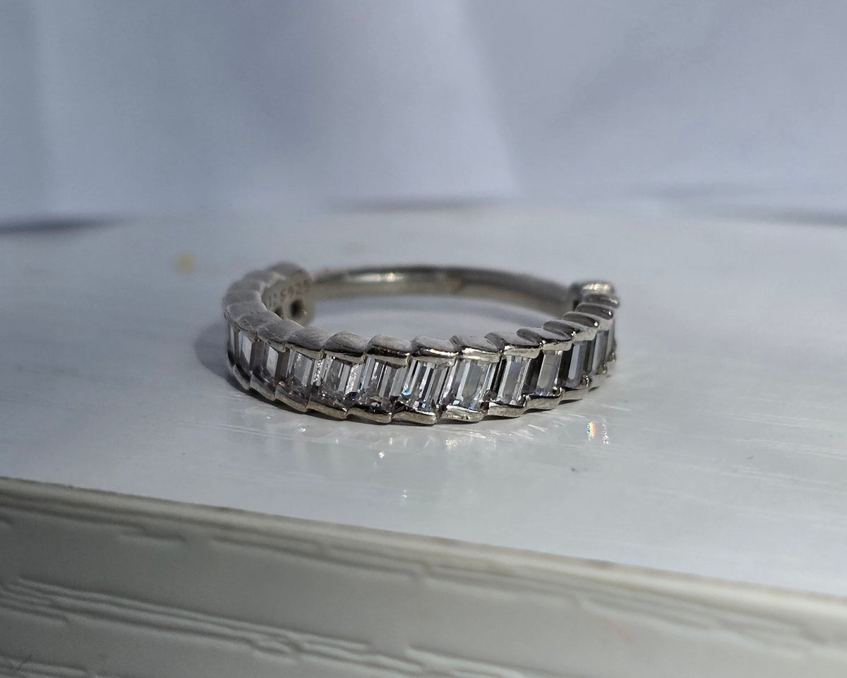 Pandora Glacial Beauty Ring Sterling Silver Baguette CZ Half Eternity Style Band Size 6