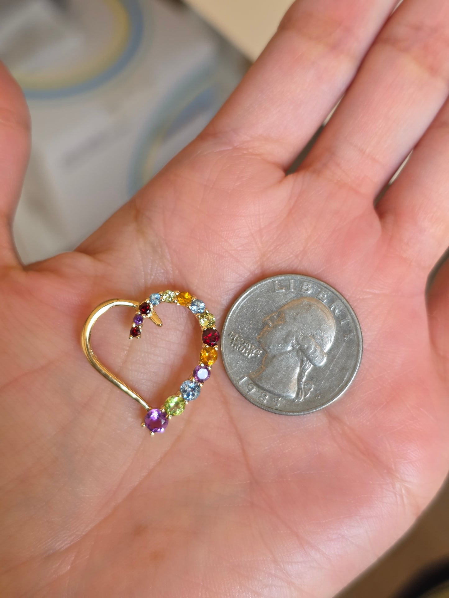 10k Gold Amethyst Garnet Peridot Blue Topaz Citrine Rainbow Gemstone Heart Pendant (NO CHAIN)