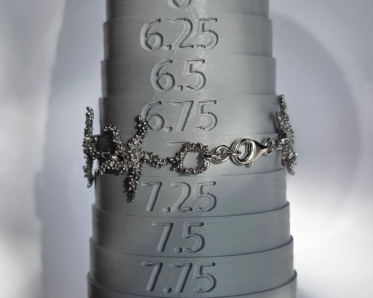 Gorgeous Italian Sterling Silver Solid Textured Starfish Link Bracelet 7"