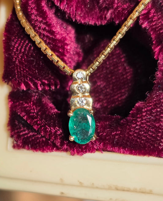 Gorgeous 14k Gold .91TCW Emerald & Diamond Stick Pendant (NO CHAIN)