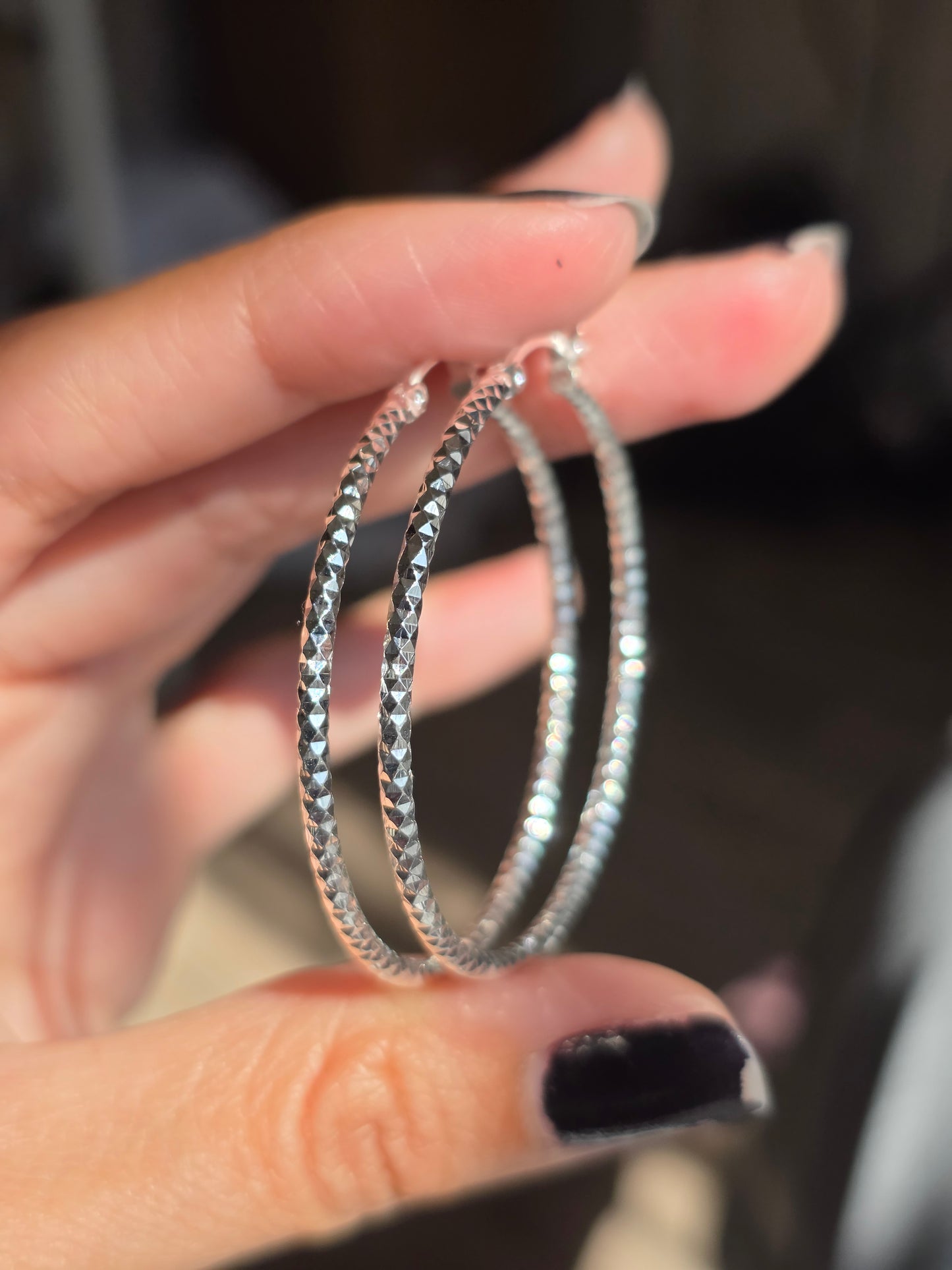 Large 44mm Textured Sterling Silver Hoops Earrings