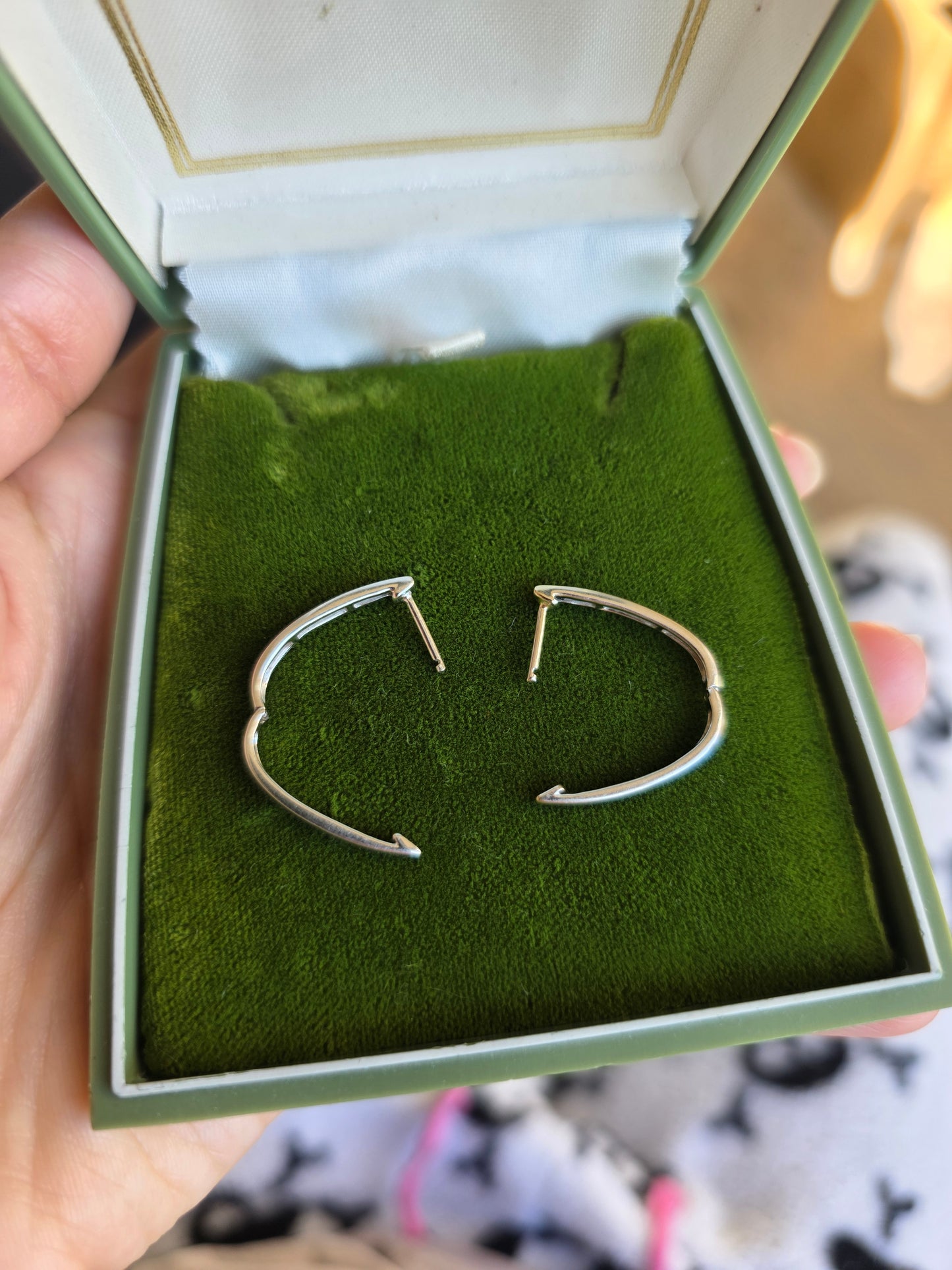 14k White Gold Channel Set Natural Diamond Hoops Earrings