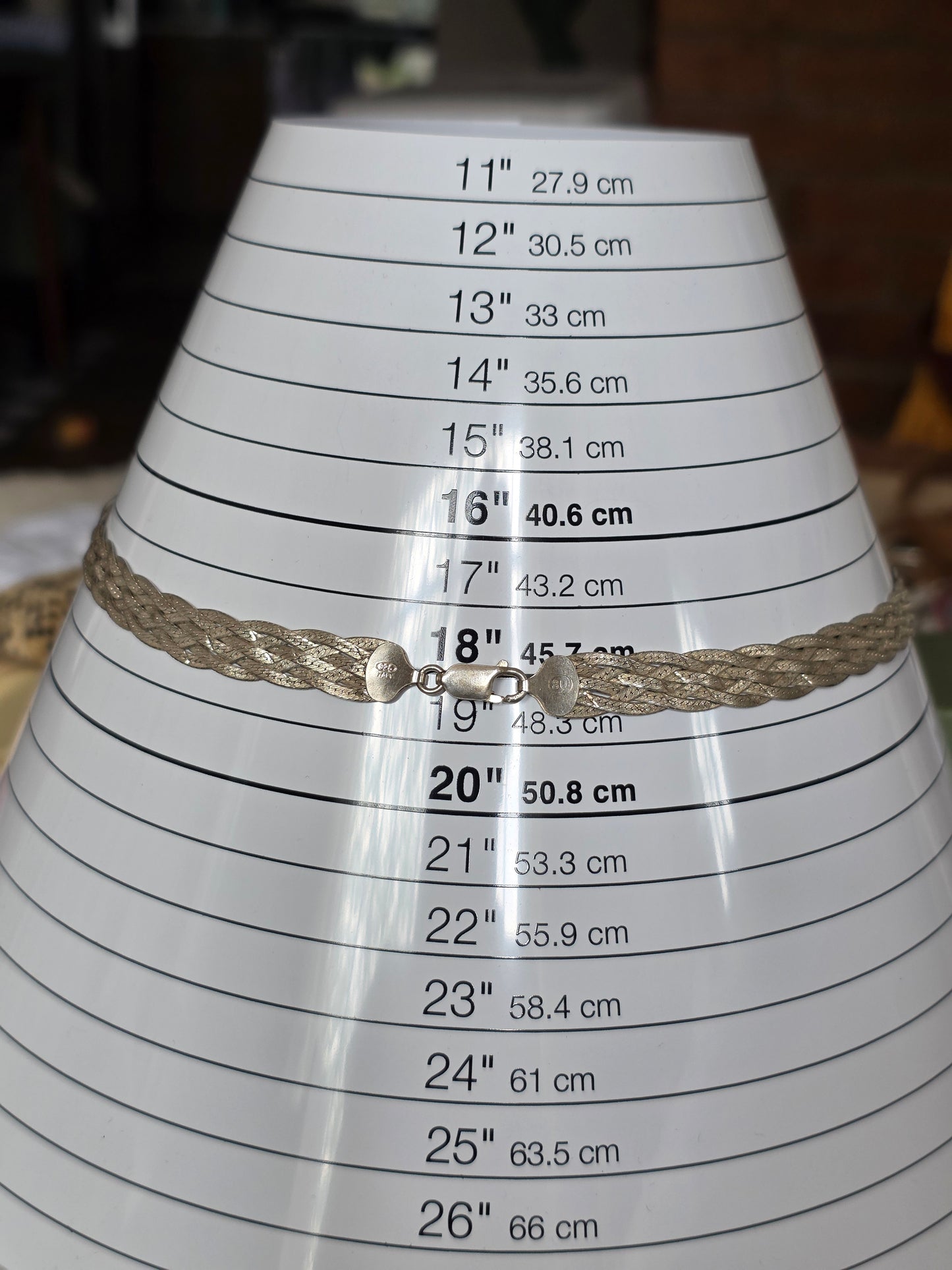 Sterling Silver Braided  Herringbone Statement Necklace 18"