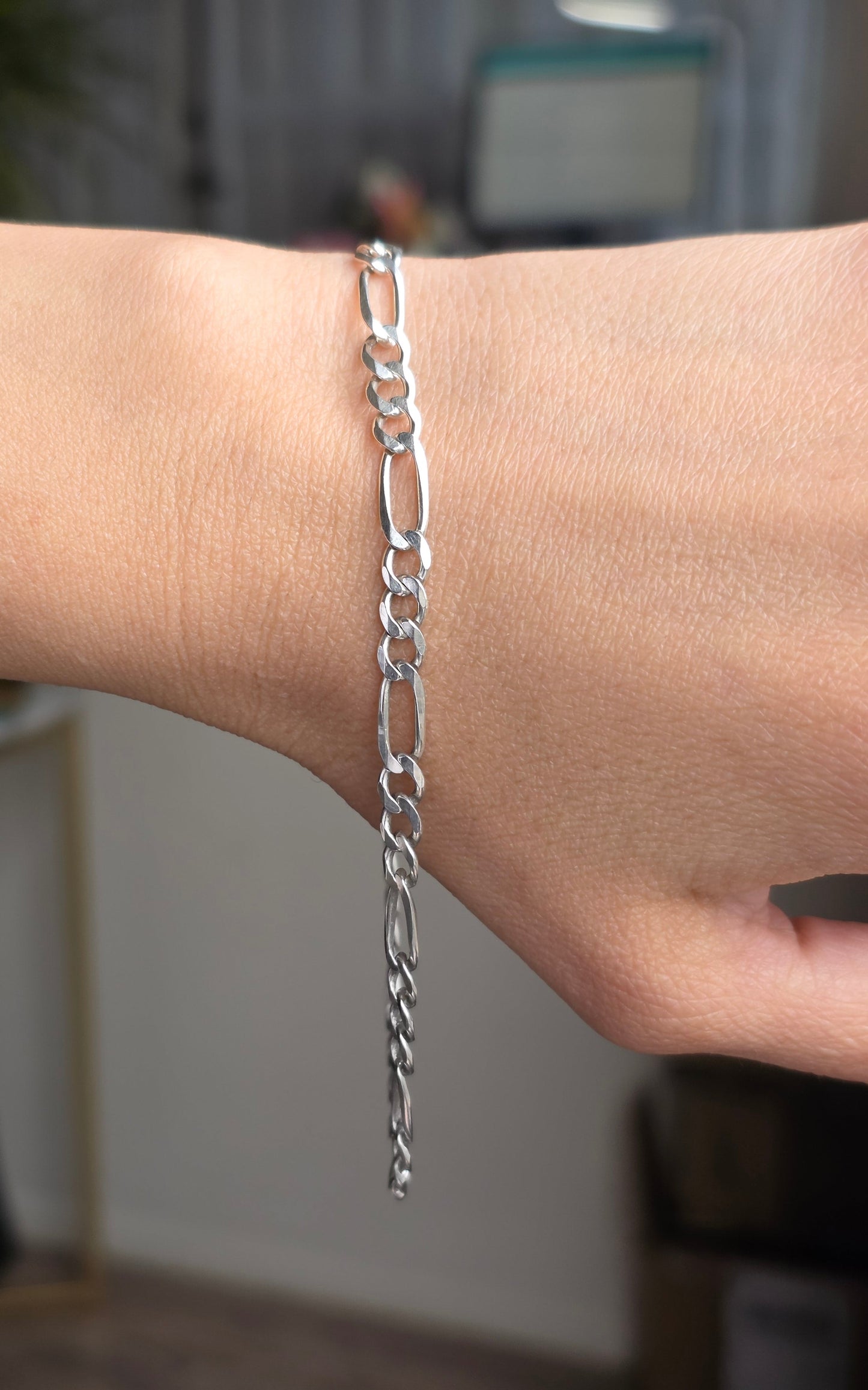 925 Sterling Silver Figaro 5mm wide Anklet 10"