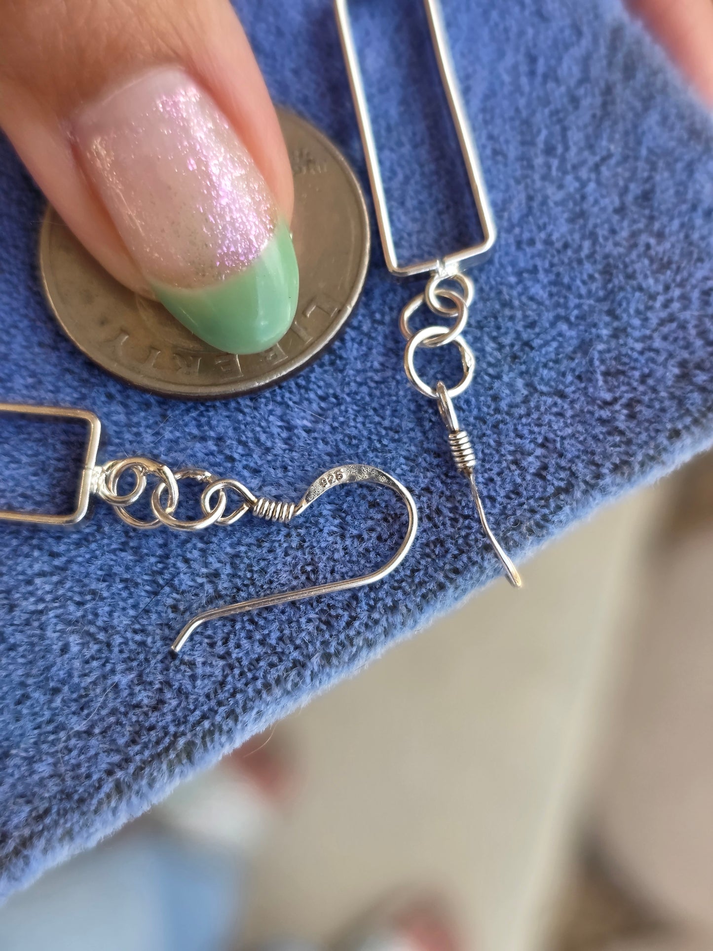 Fun Sterling Silver Rectangular Cut Out Drop Dangle Earrings
