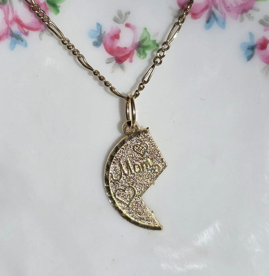 14k Gold Half Heart "MOM" Textured Charm (NO CHAIN)