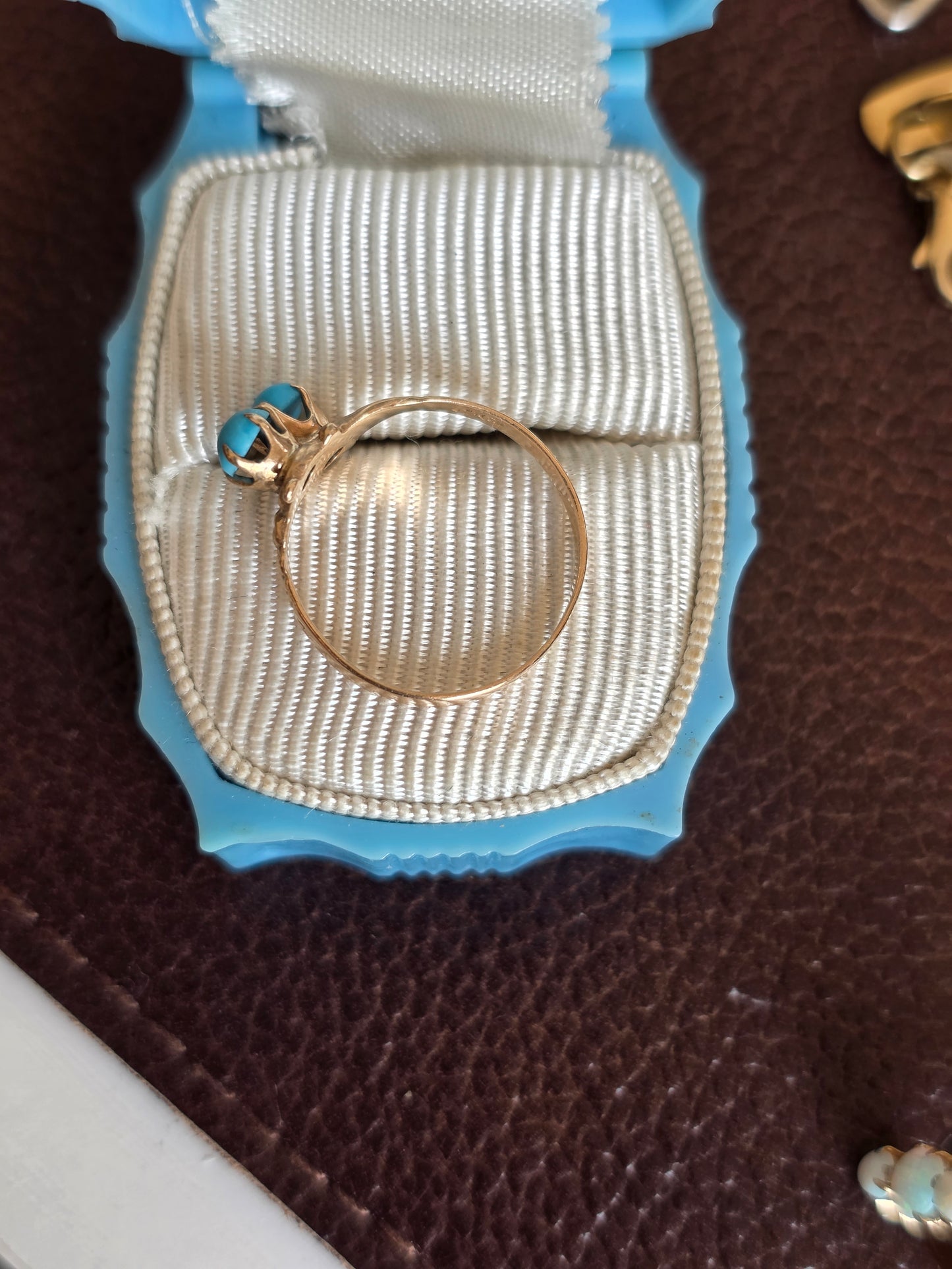 Gorgeous 10k Victorian Style Toi Et Moi Turquoise Ring Size 5