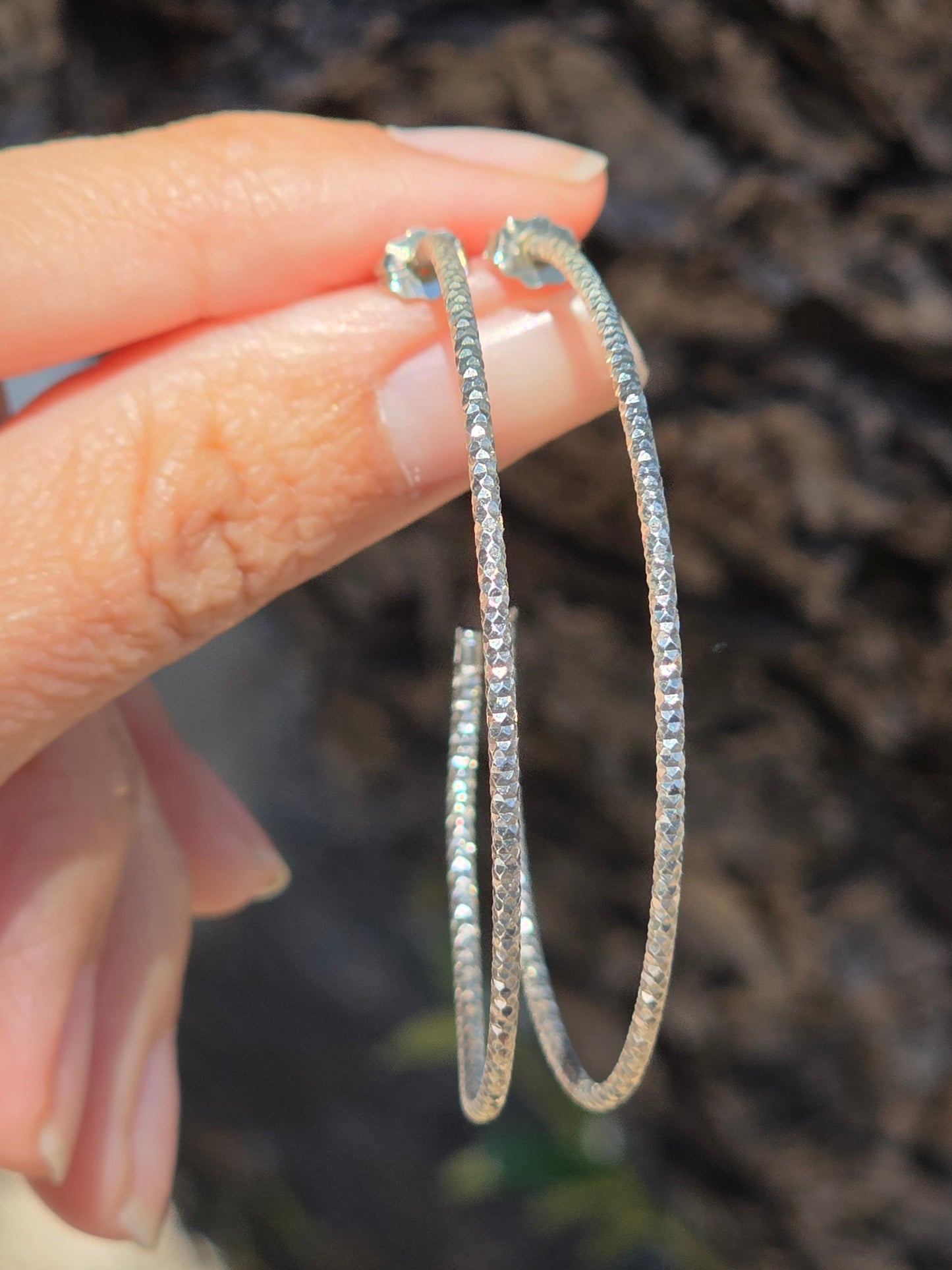 Beautiful Sterling Silver Sparkling 2" Large Hoops Earrings