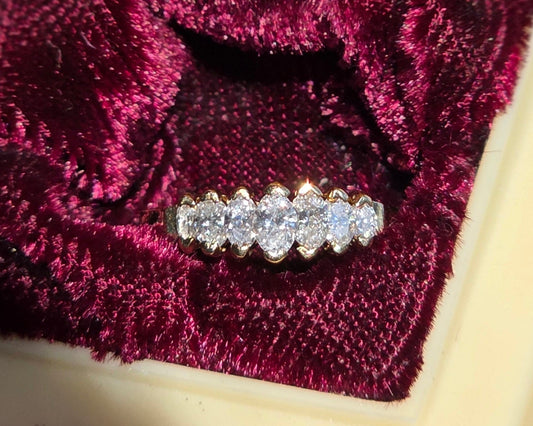 Beautiful 14k Gold Half Carat Sparkling Graduated Marquise Cut Diamond Anniversary Ring Size 5