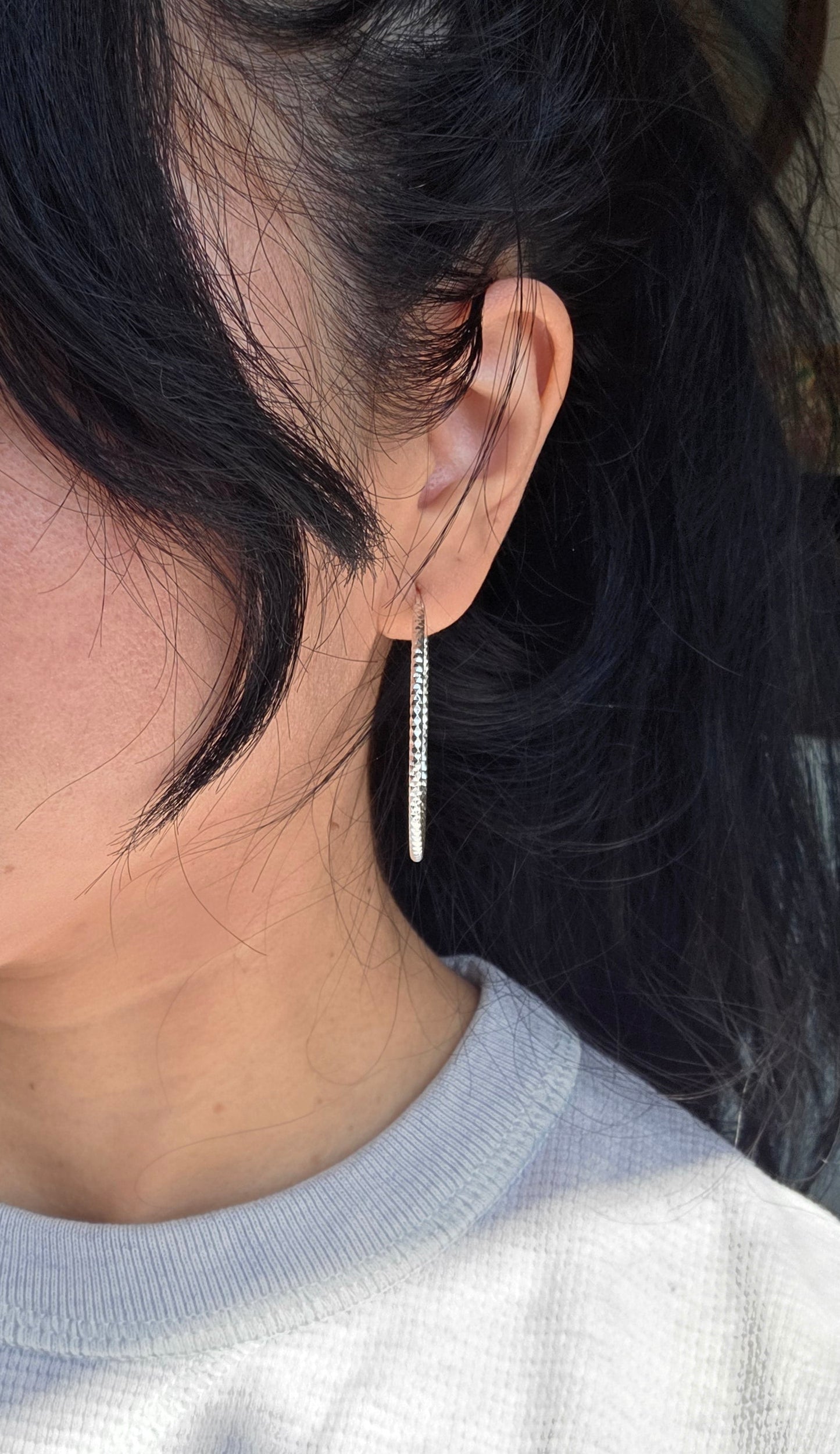 Large 44mm Textured Sterling Silver Hoops Earrings
