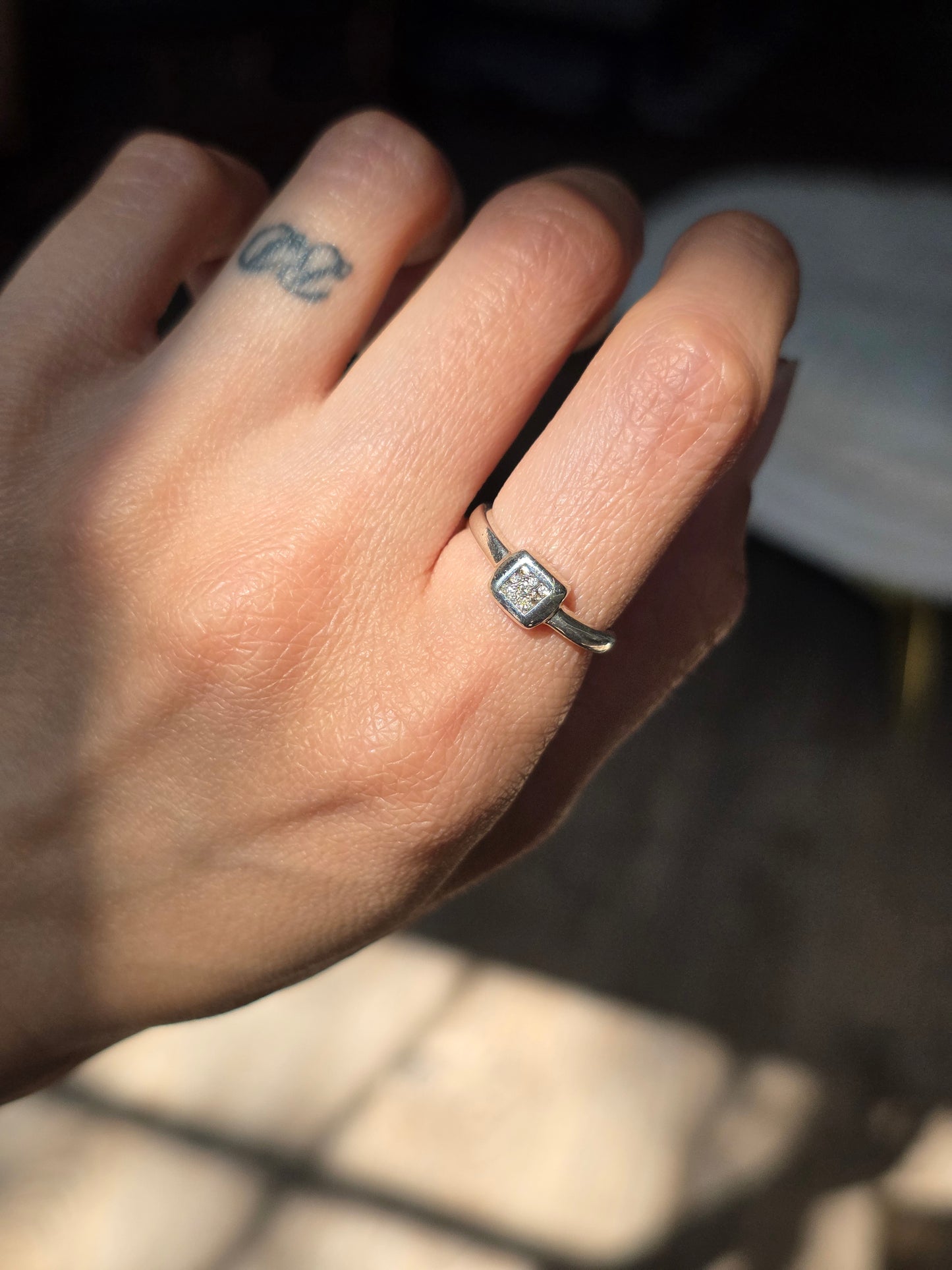 Adorable Sterling Silver Diamond Square Signet Ring Size 5