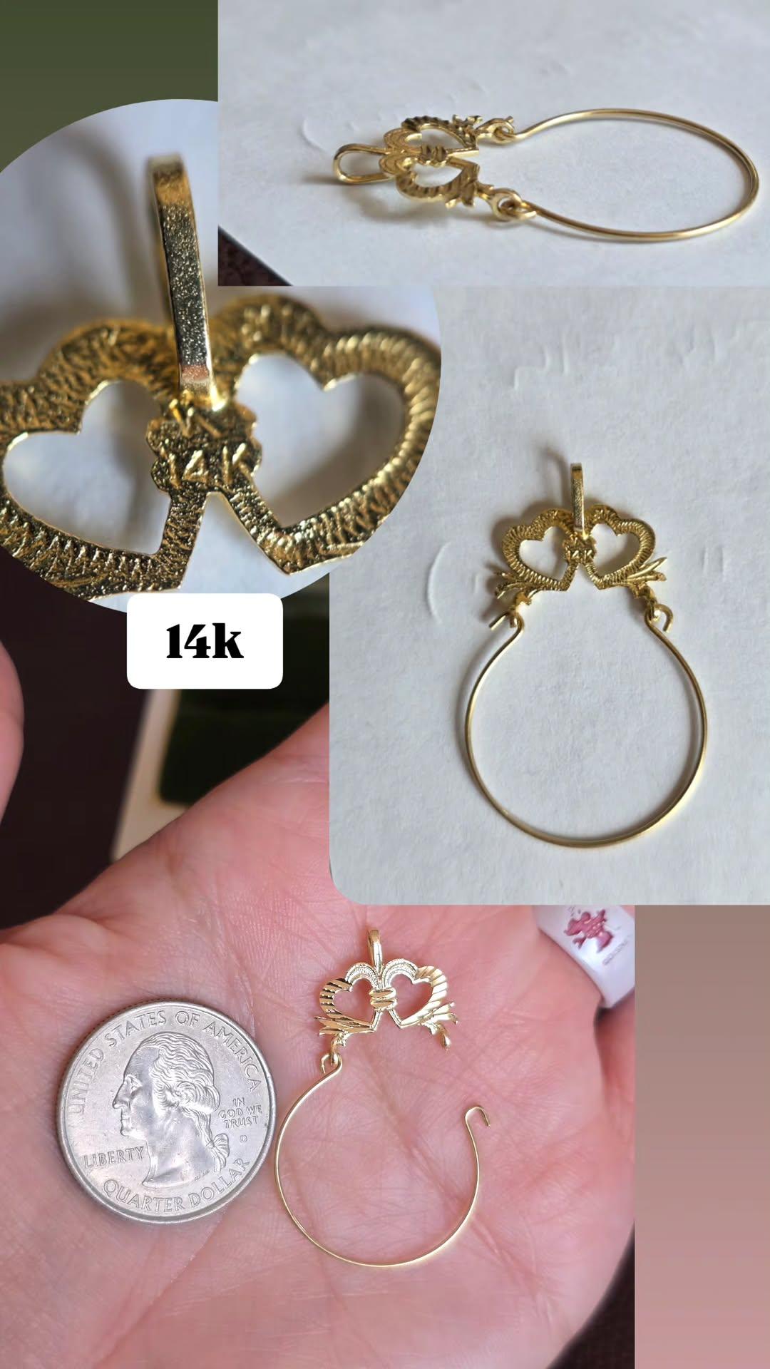 14k Gold Double Heart Charm Holder Pendant (NO CHAIN)
